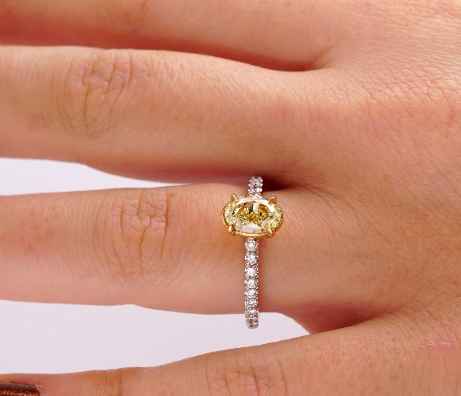 Fancy Yellow 1.12 Ct Oval Cut Diamond Engagement Platinum Ring, Size 5.75 | Simon Ardem Jewelry - 5