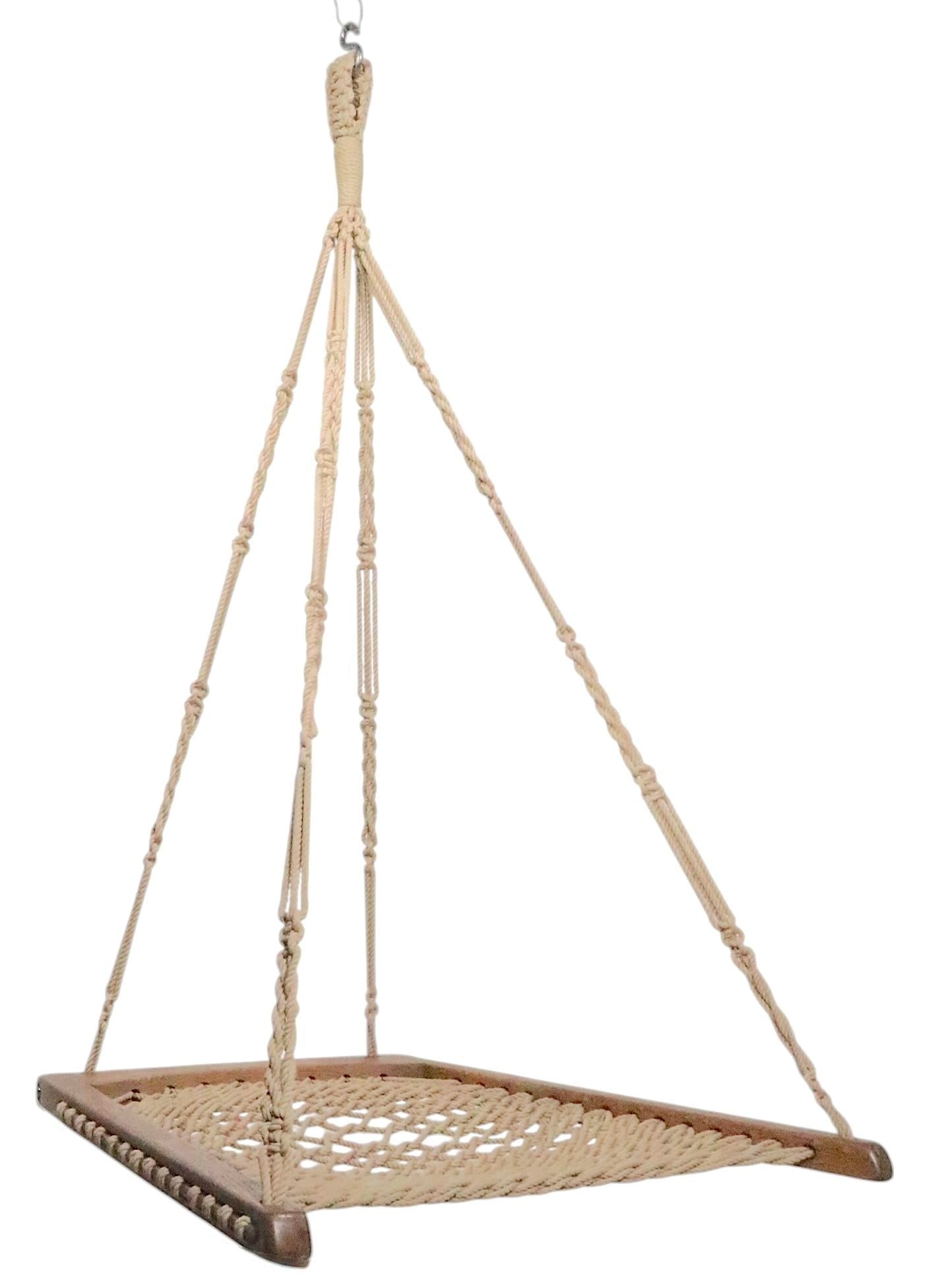 Oak and Rope Hanging Chair by Twin Oaks Hammocks - 2