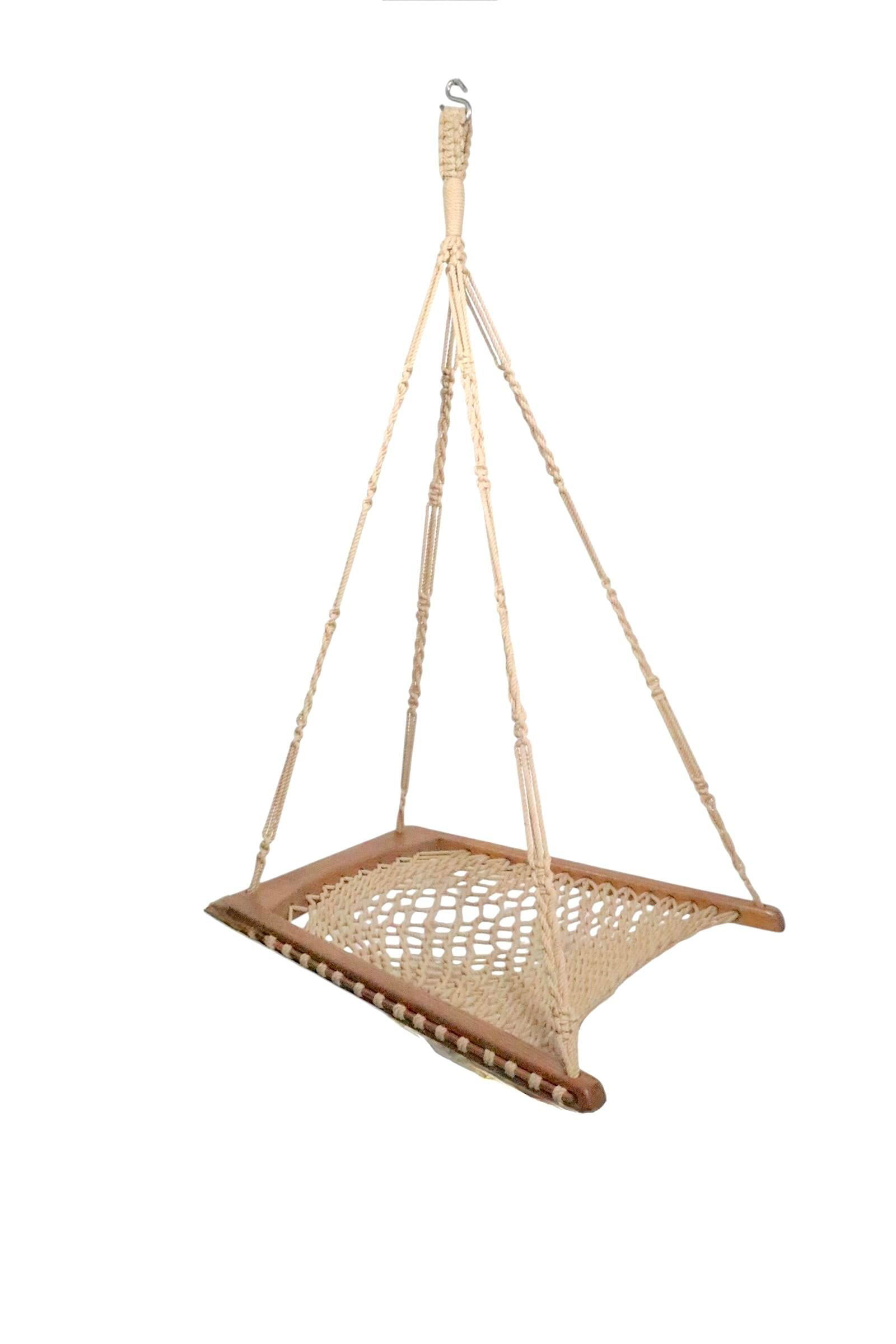 Oak and Rope Hanging Chair by Twin Oaks Hammocks - 3