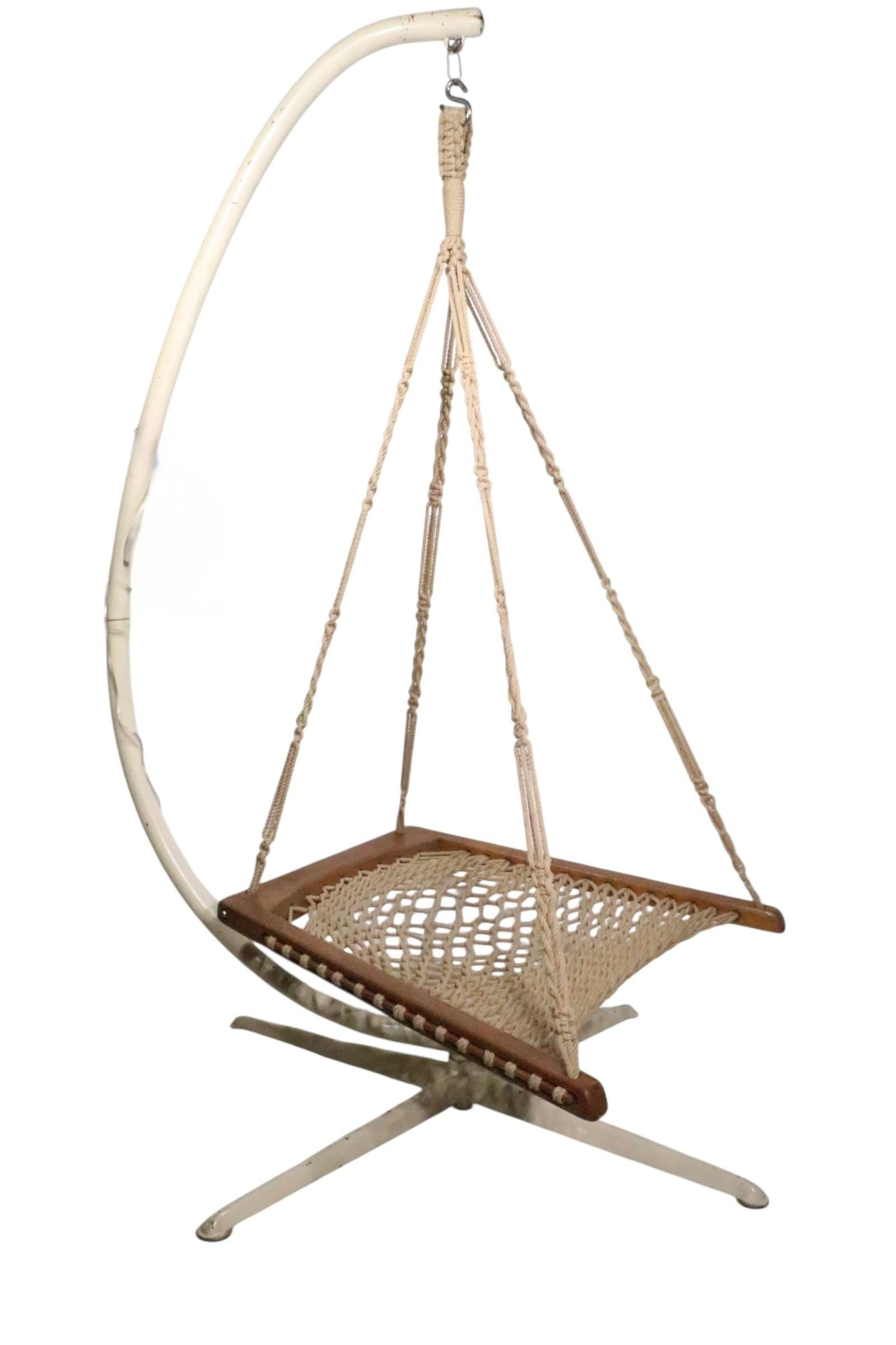 Oak and Rope Hanging Chair by Twin Oaks Hammocks - 7