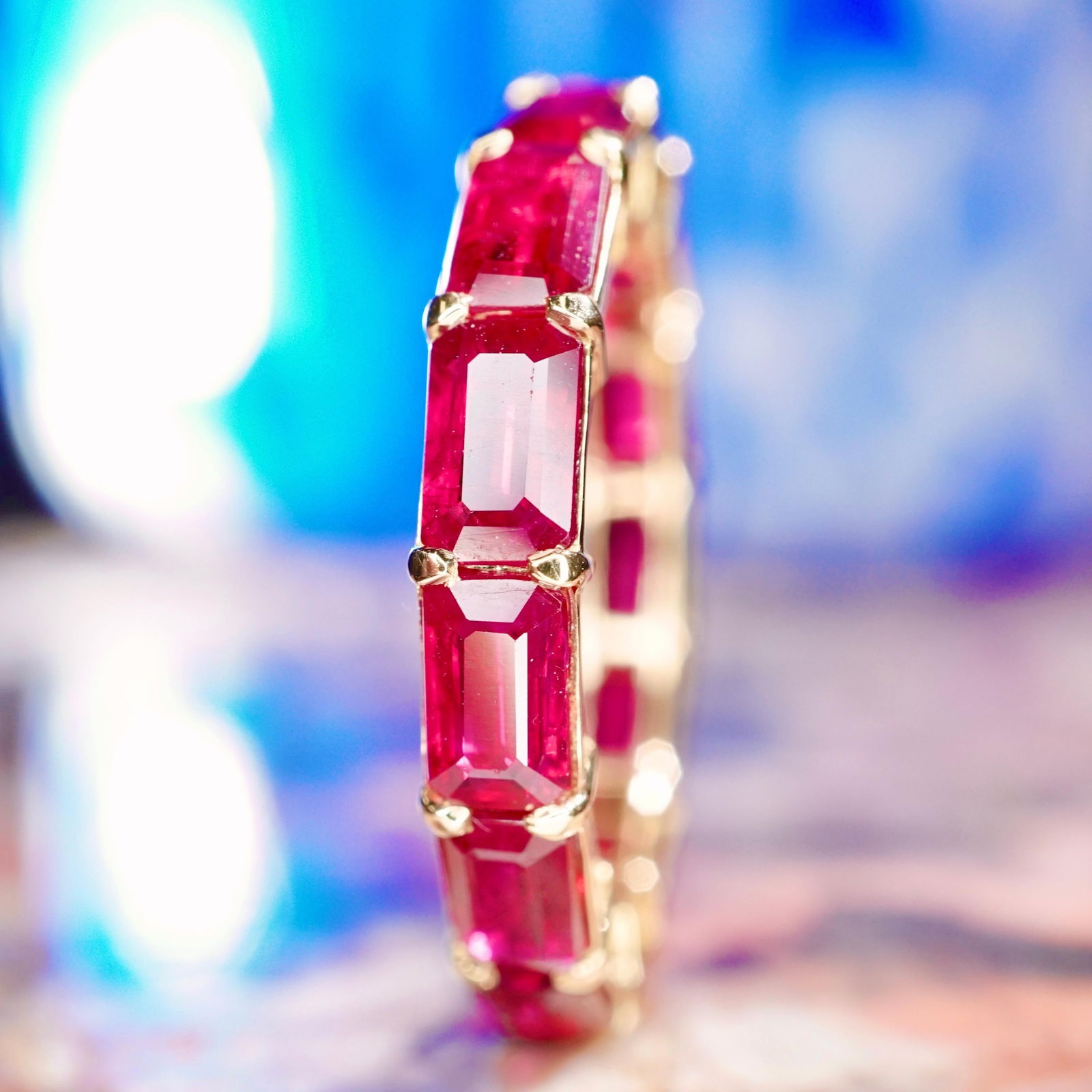 Burmese Emerald Cut Ruby 4.20ct Eternity Band in 18K Yellow Gold - 2