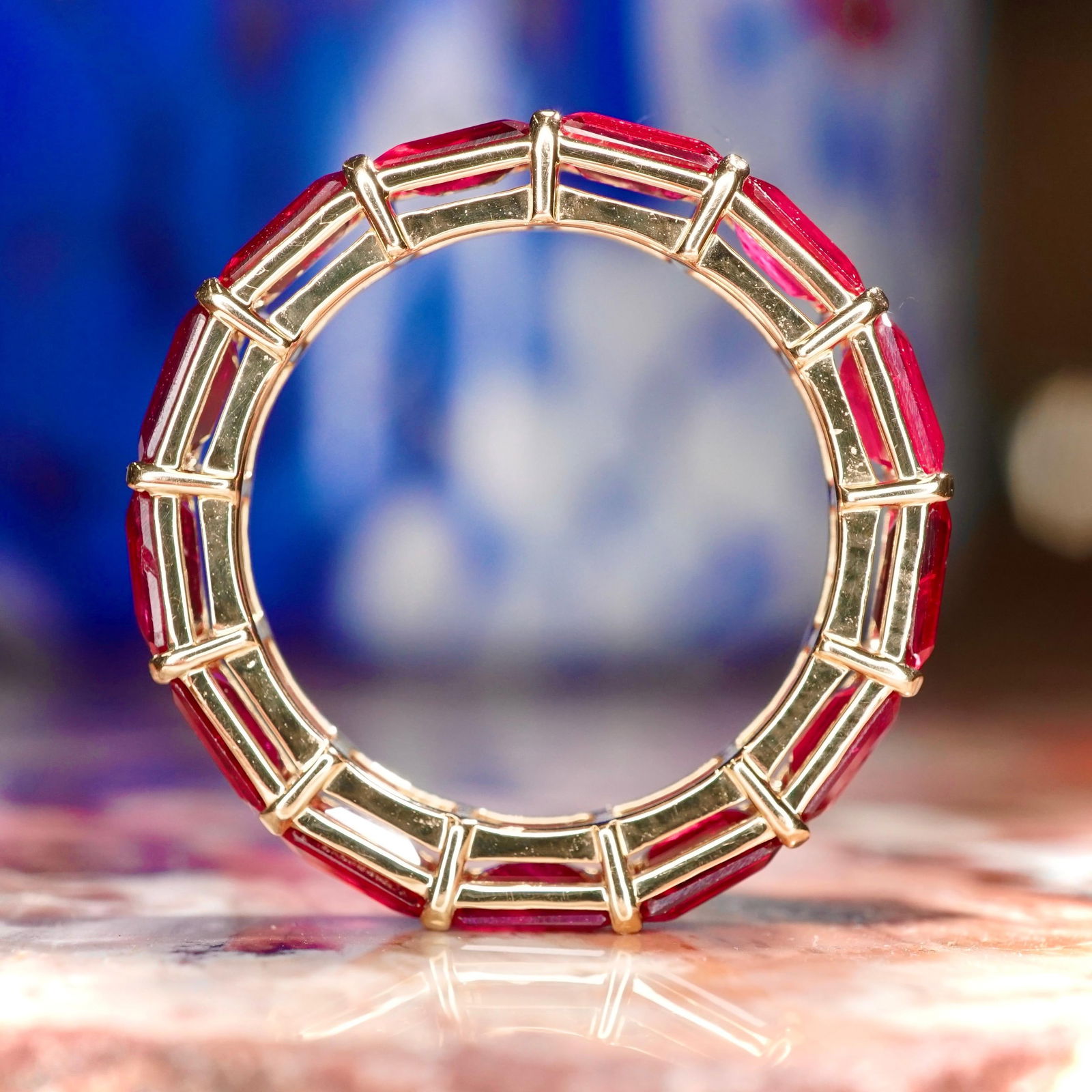 Burmese Emerald Cut Ruby 4.20ct Eternity Band in 18K Yellow Gold - 3
