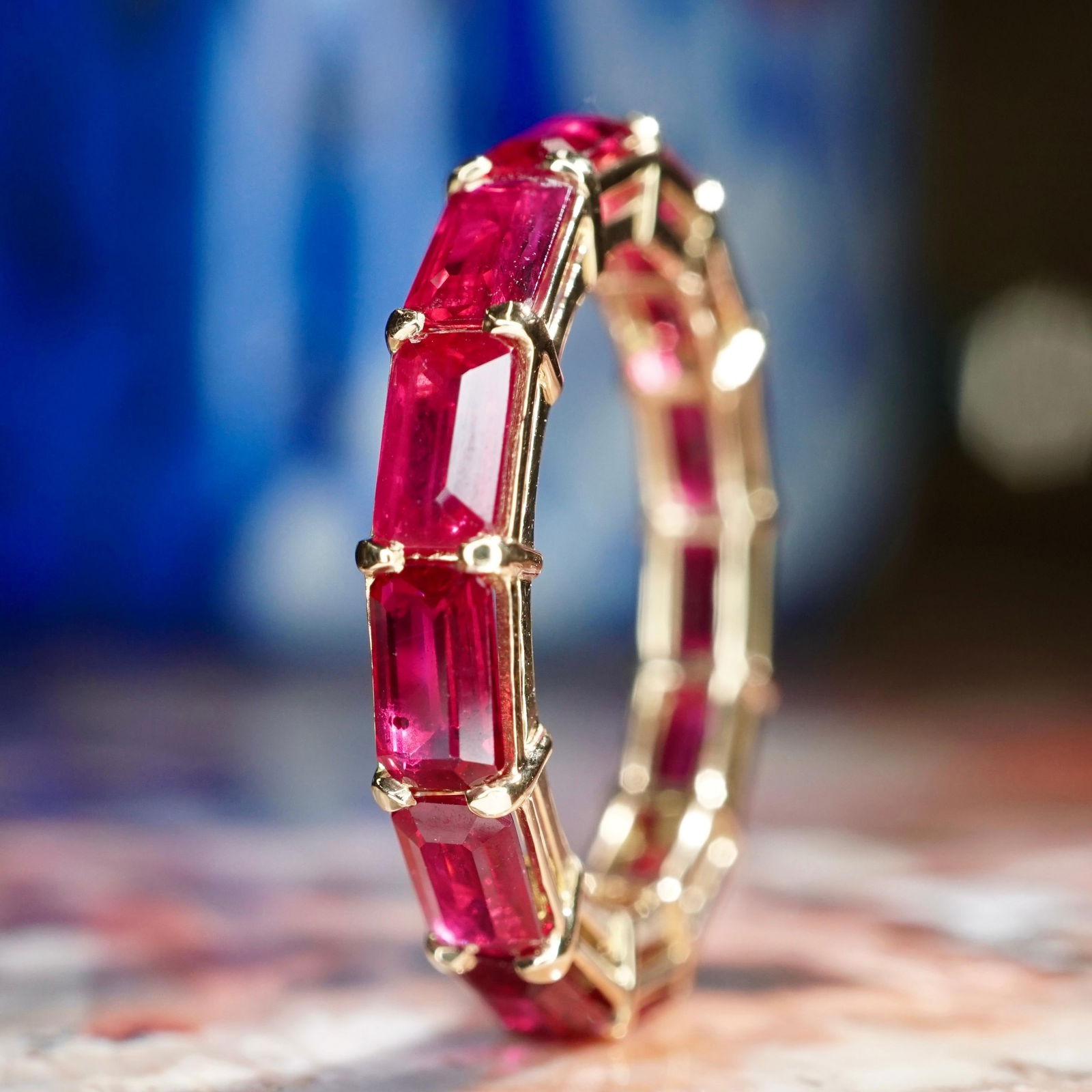 Burmese Emerald Cut Ruby 4.20ct Eternity Band in 18K Yellow Gold - 4