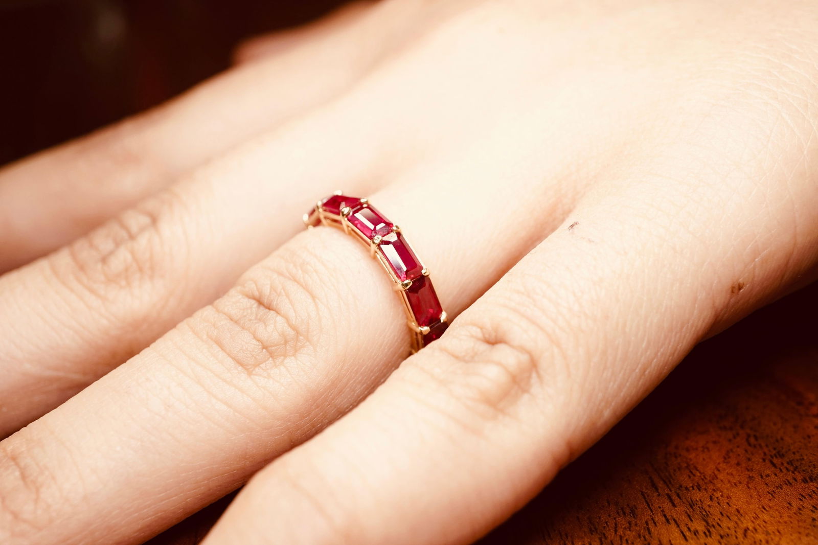 Burmese Emerald Cut Ruby 4.20ct Eternity Band in 18K Yellow Gold - 5
