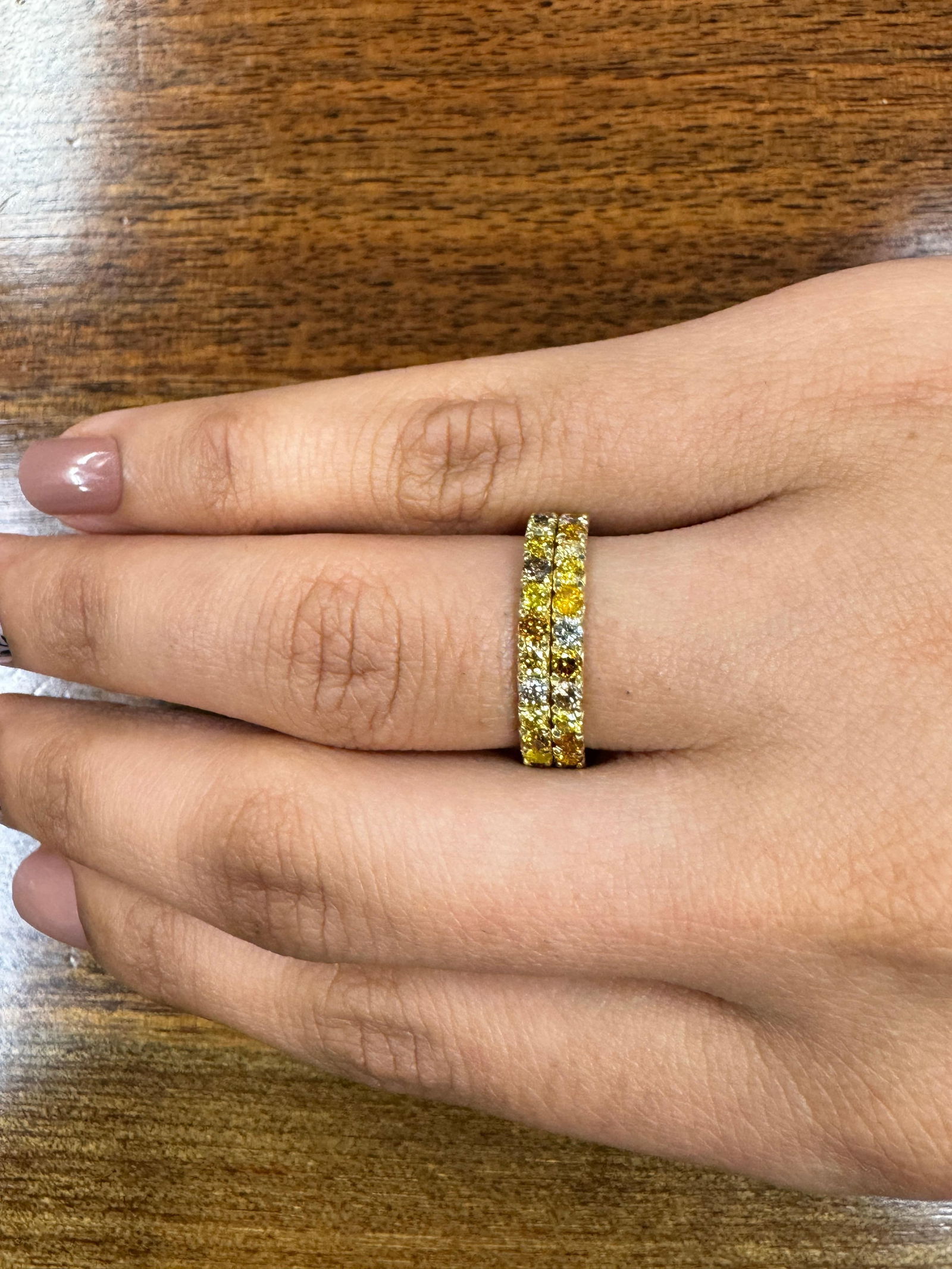 Natural various fall colored diamonds French Cut micro-pave band, 1.35cts - 3