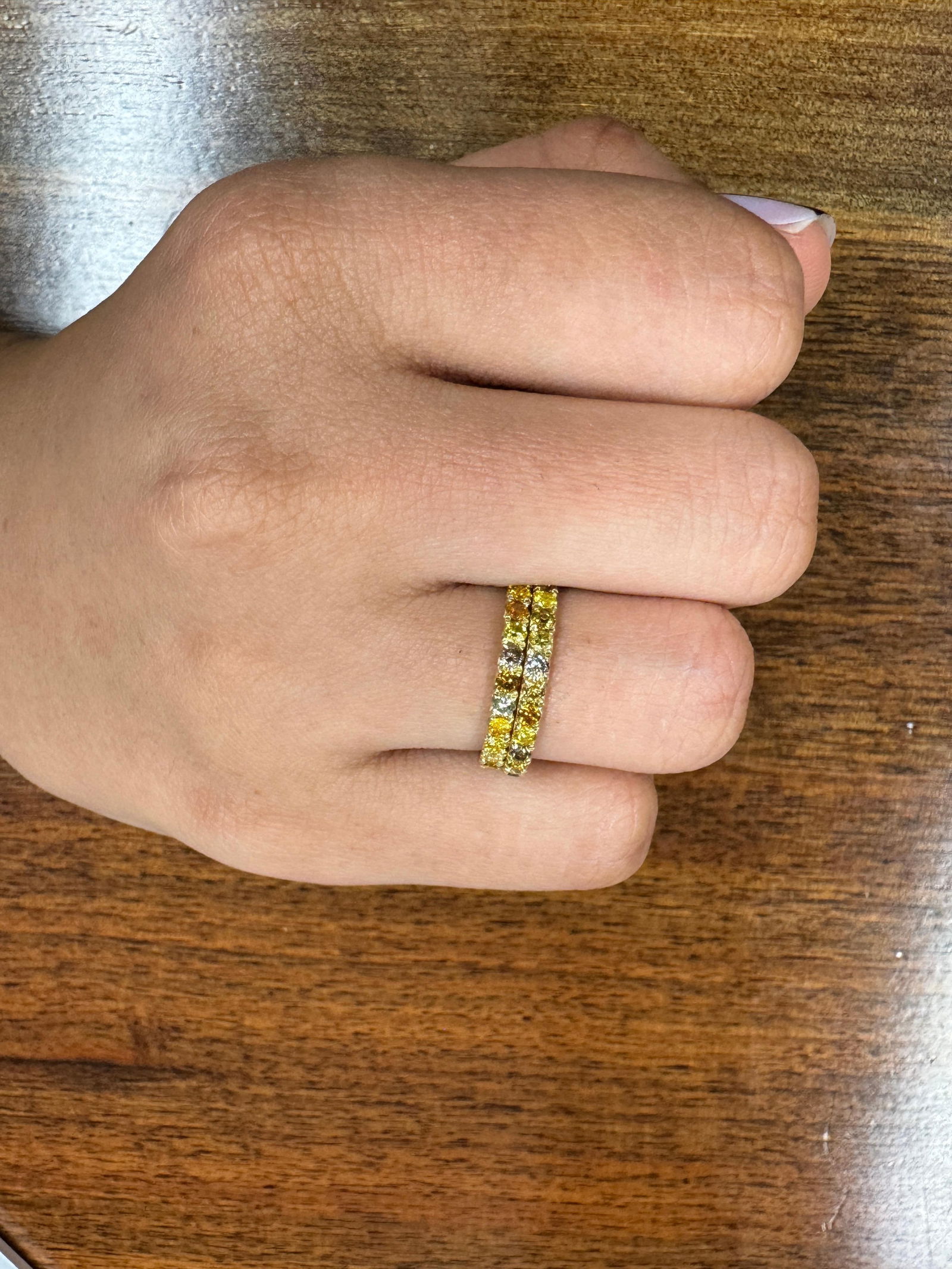 Natural various fall colored diamonds French Cut micro-pave band, 1.35cts - 4