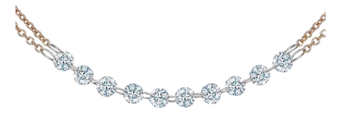 1.00Carat Diamond Necklace Chain Choker: Diamond necklace choker with 10 Brilliant Round diamonds in Platinum invisible setting on 14 Karat Rose gold chain. Round Brilliant diamonds are F-G VS2-SI1 . Total Carat weight = 1.00ct. Total