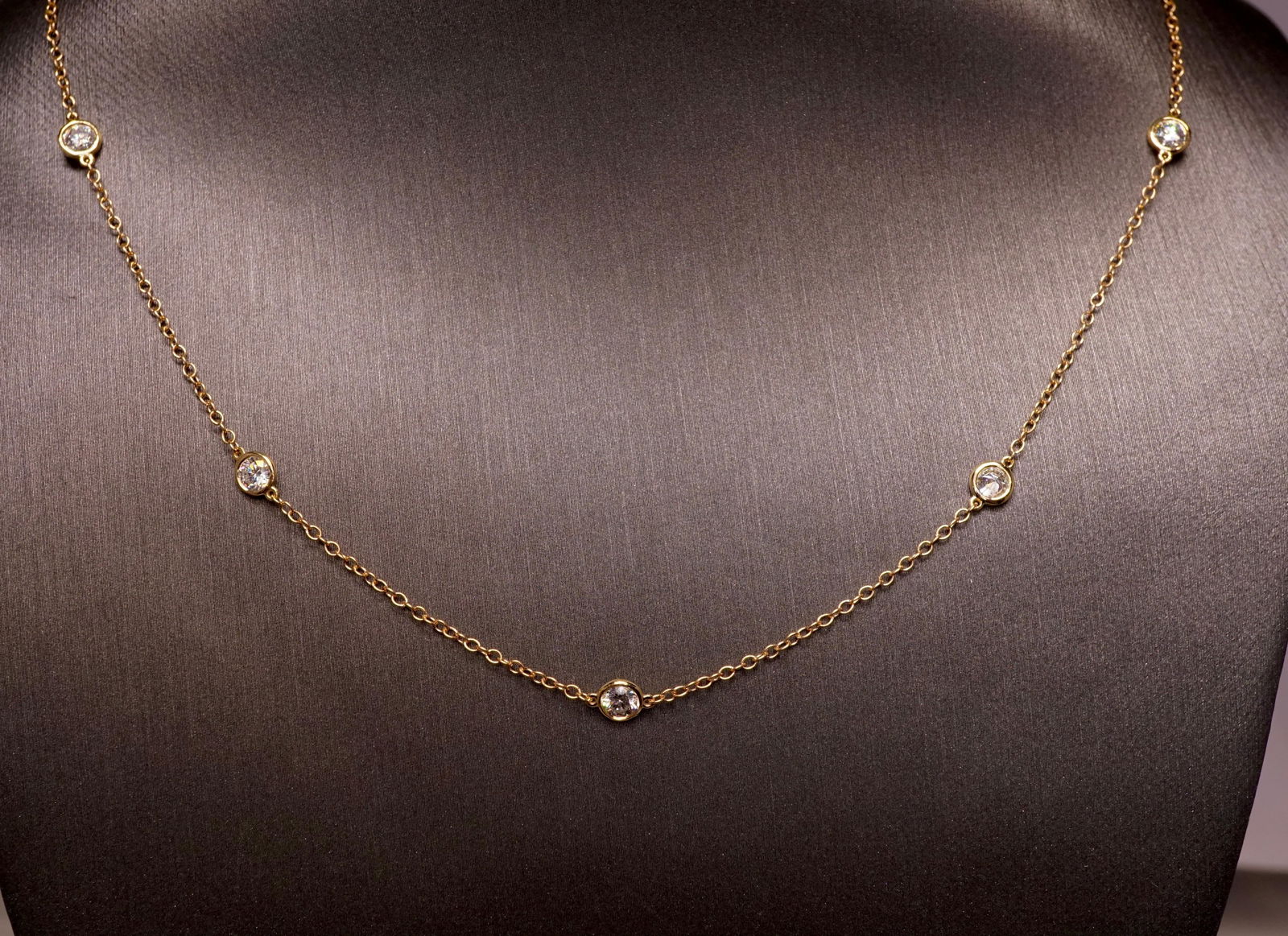 1 Carat Round Diamond by Yard Necklace Set in 14 Karat Yellow Gold - 2