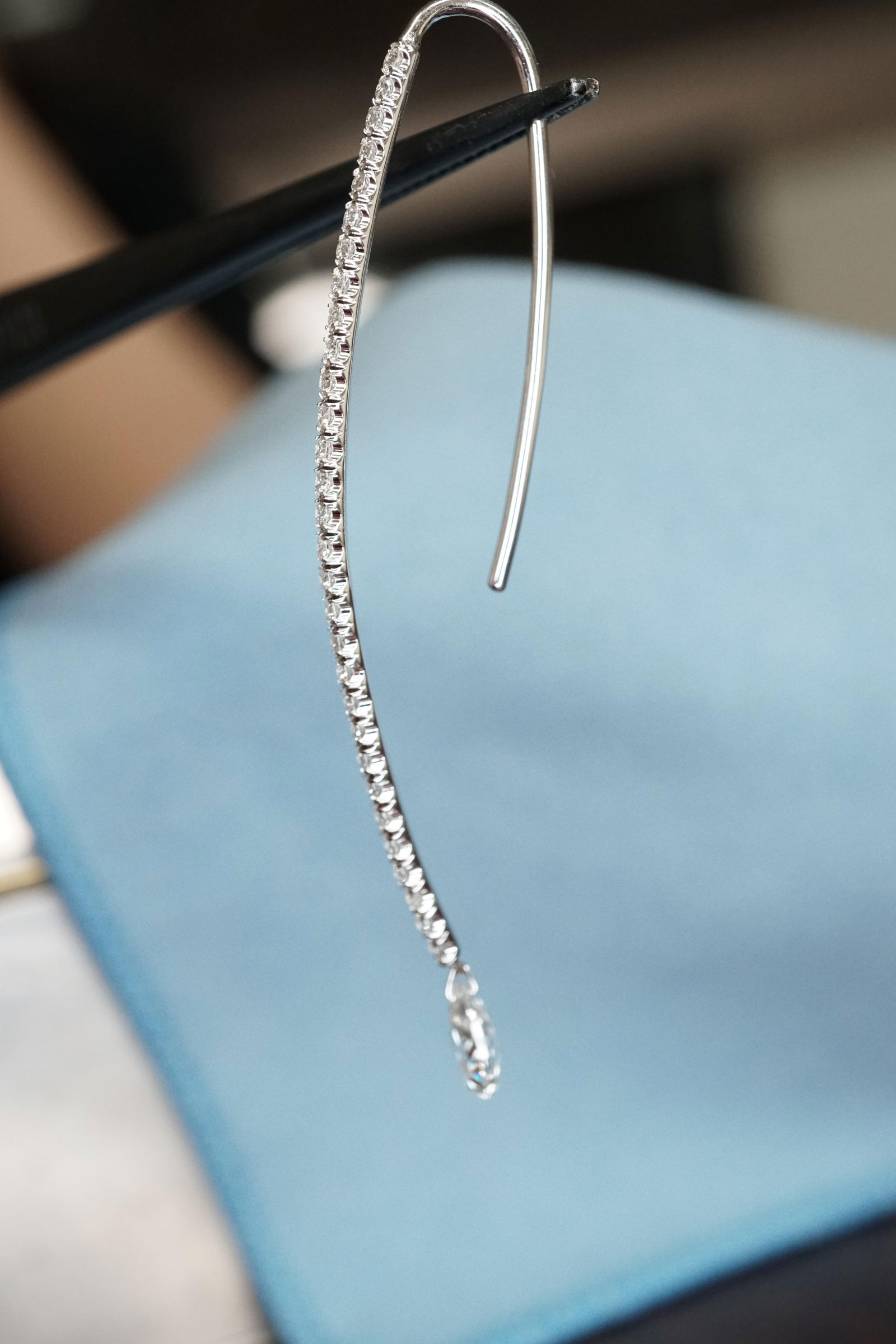 Dangling Pear Shape Briolette Diamond Earrings in 18K White Gold, A Pair - 4