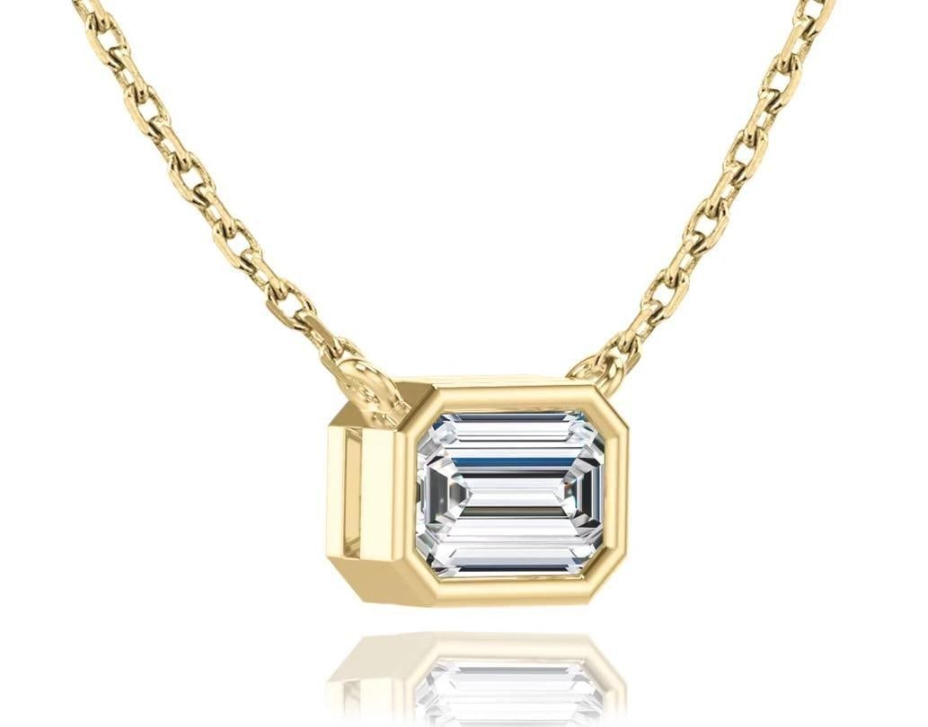 GIA certified 1.00 carat F VS2 emerald cut diamond East-West pendant - 2