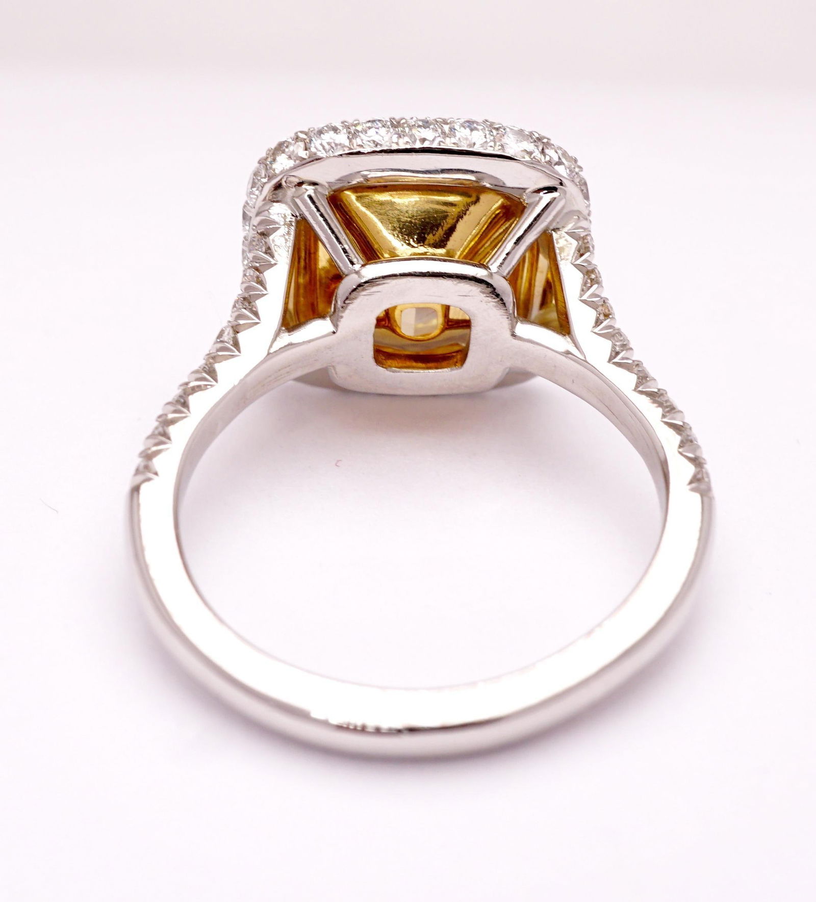 Certified Fancy Yellow Radiant 2.84 Carat Diamond Cocktail Ring Set in Platinum, Size 6 - 2