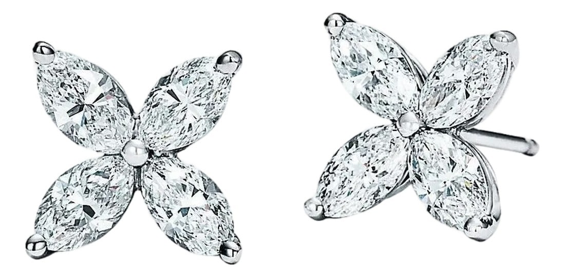 Marquise Cut Diamond Flower Platinum Stud Earrings 1.62 Carat (1 of 7)