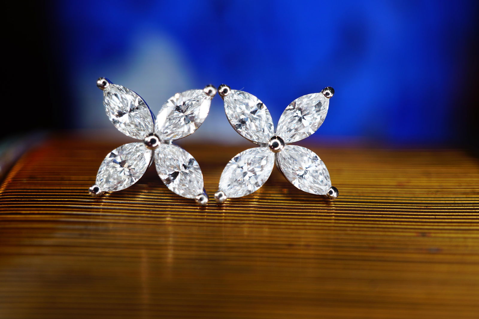 Marquise Cut Diamond Flower Platinum Stud Earrings 1.62 Carat - 2