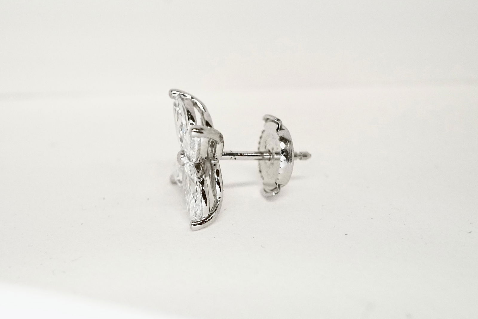 Marquise Cut Diamond Flower Platinum Stud Earrings 1.62 Carat - 3