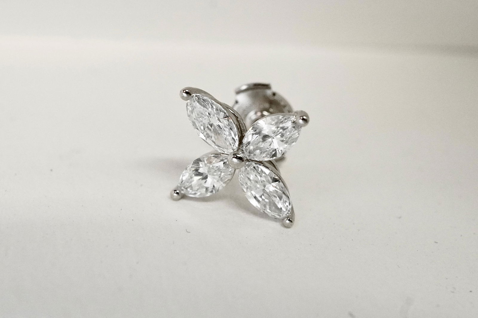 Marquise Cut Diamond Flower Platinum Stud Earrings 1.62 Carat - 4