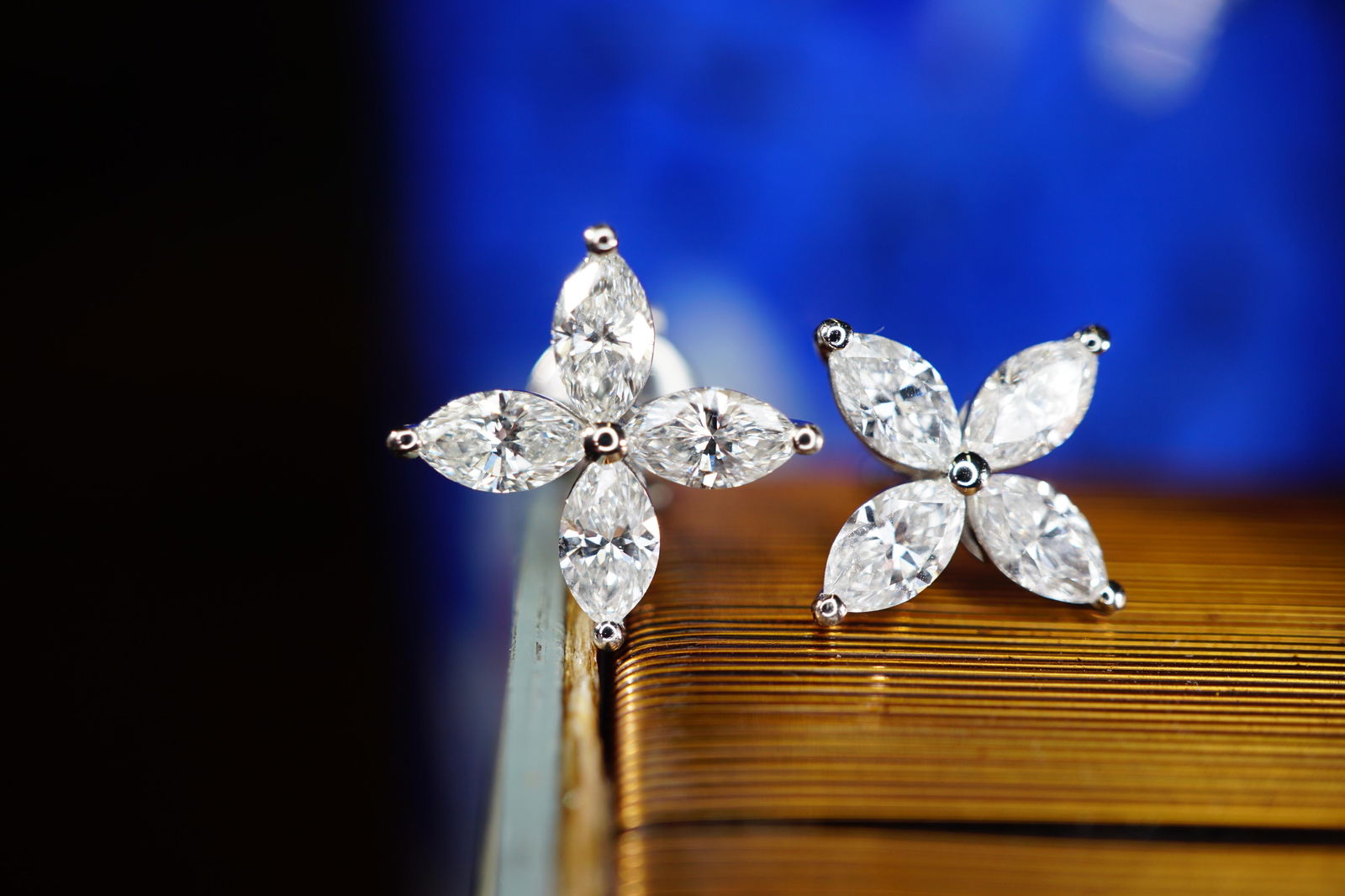 Marquise Cut Diamond Flower Platinum Stud Earrings 1.62 Carat - 6