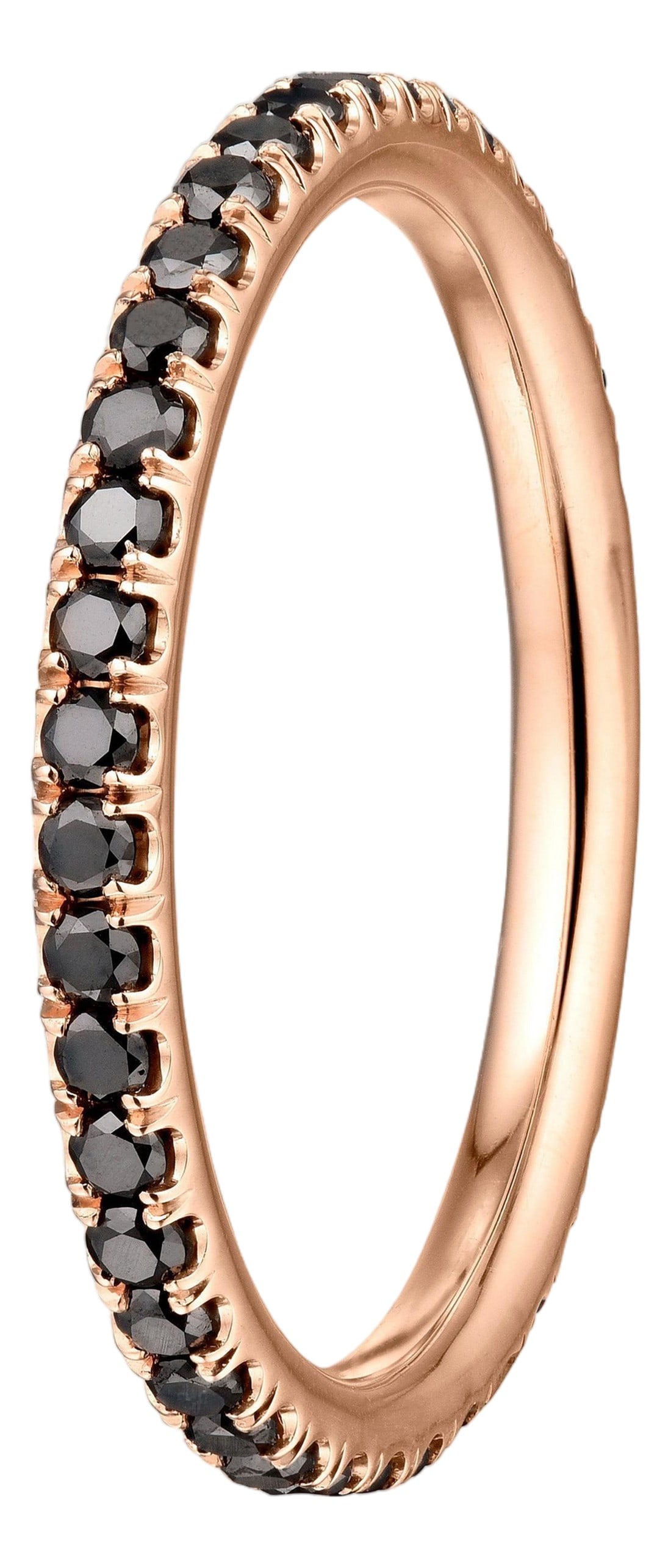 Micro Pave Black Diamond .50 Carat Eternity Wedding Band in Rose Gold, Size 6: Black Diamond eternity wedding band set in 14K Rose gold. Pave set brilliant round diamonds are natural black. Carat weight: .50 ct. Total ring weight: 1.50 grams. Ring size: 5.25. Please allow for