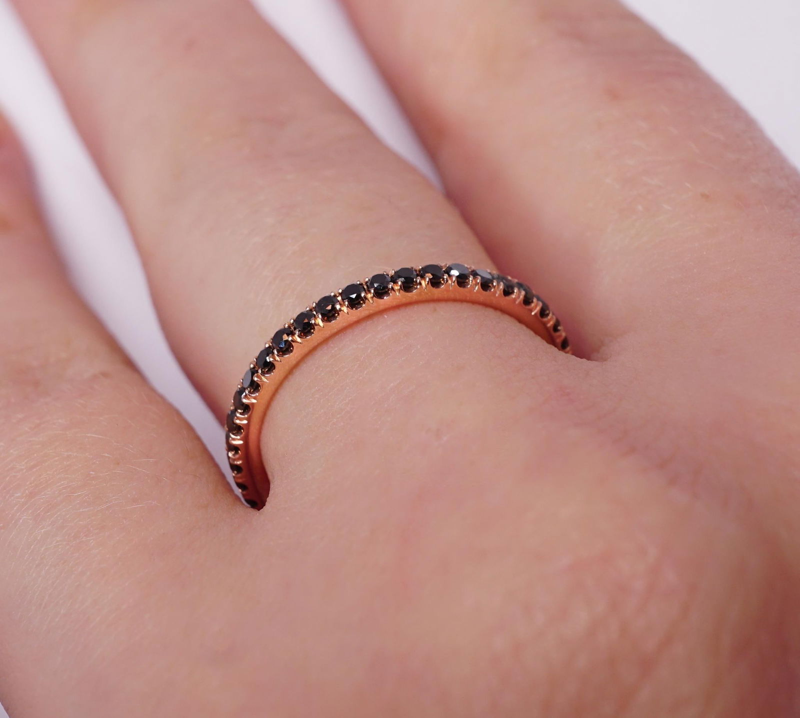 Micro Pave Black Diamond .50 Carat Eternity Wedding Band in Rose Gold, Size 6 - 2