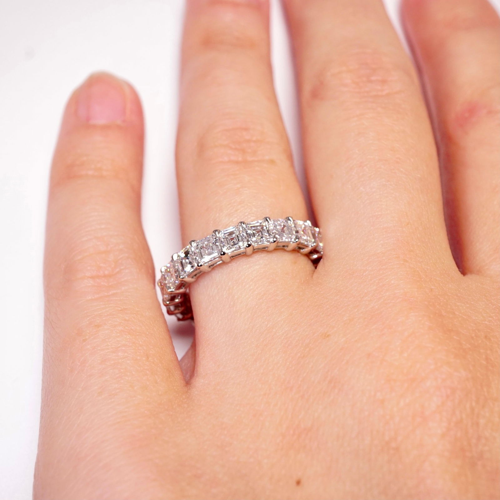 3.10 Carat Asscher Cut Diamond Wedding Eternity Band In Platinum, Size 5.75 - 3