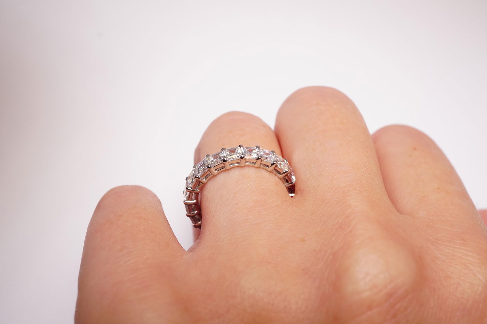 3.10 Carat Asscher Cut Diamond Wedding Eternity Band In Platinum, Size 5.75 - 4