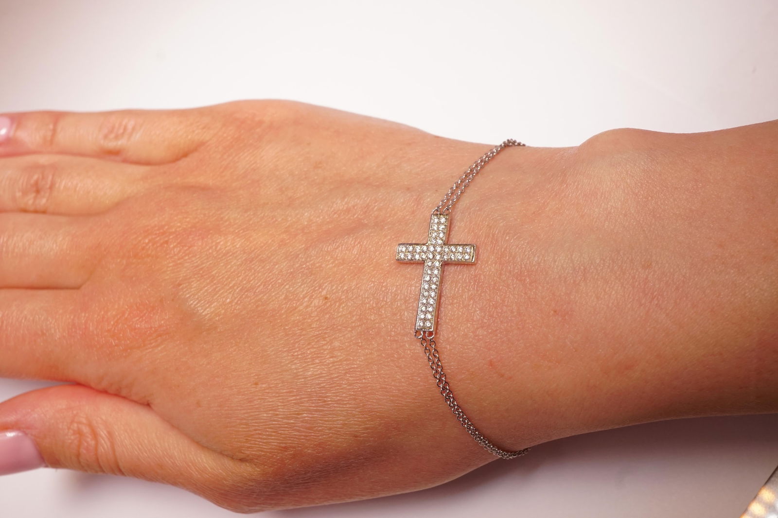 Diamond Cross Bracelet in 14K White Gold - 2