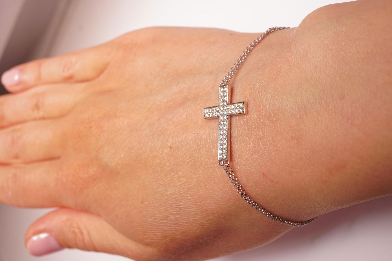 Diamond Cross Bracelet in 14K White Gold - 3