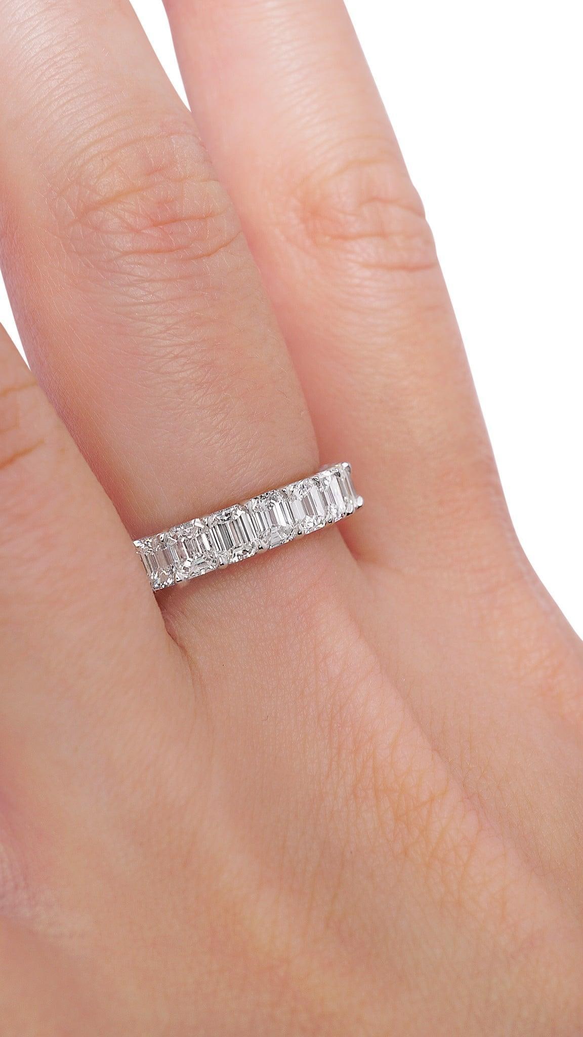 3.80 Carat Emerald Cut Diamond Wedding Eternity Band In Platinum, Size 5.5 - 3