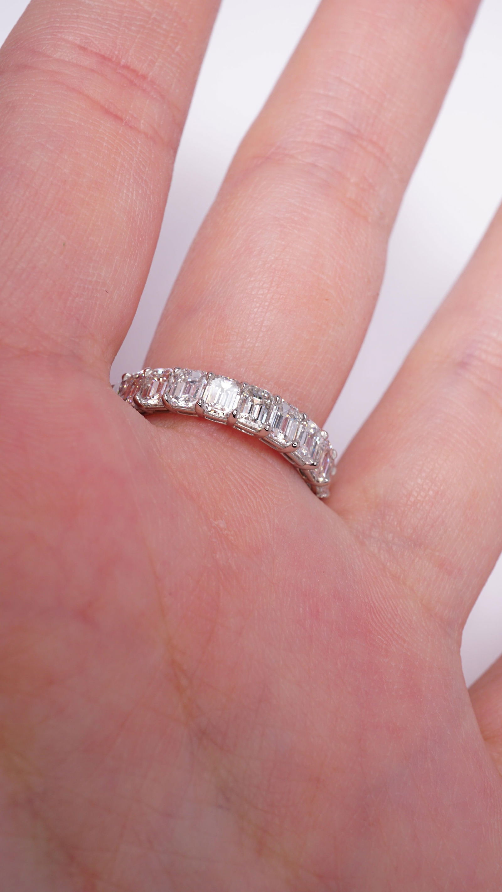 3.80 Carat Emerald Cut Diamond Wedding Eternity Band In Platinum, Size 5.5 - 4
