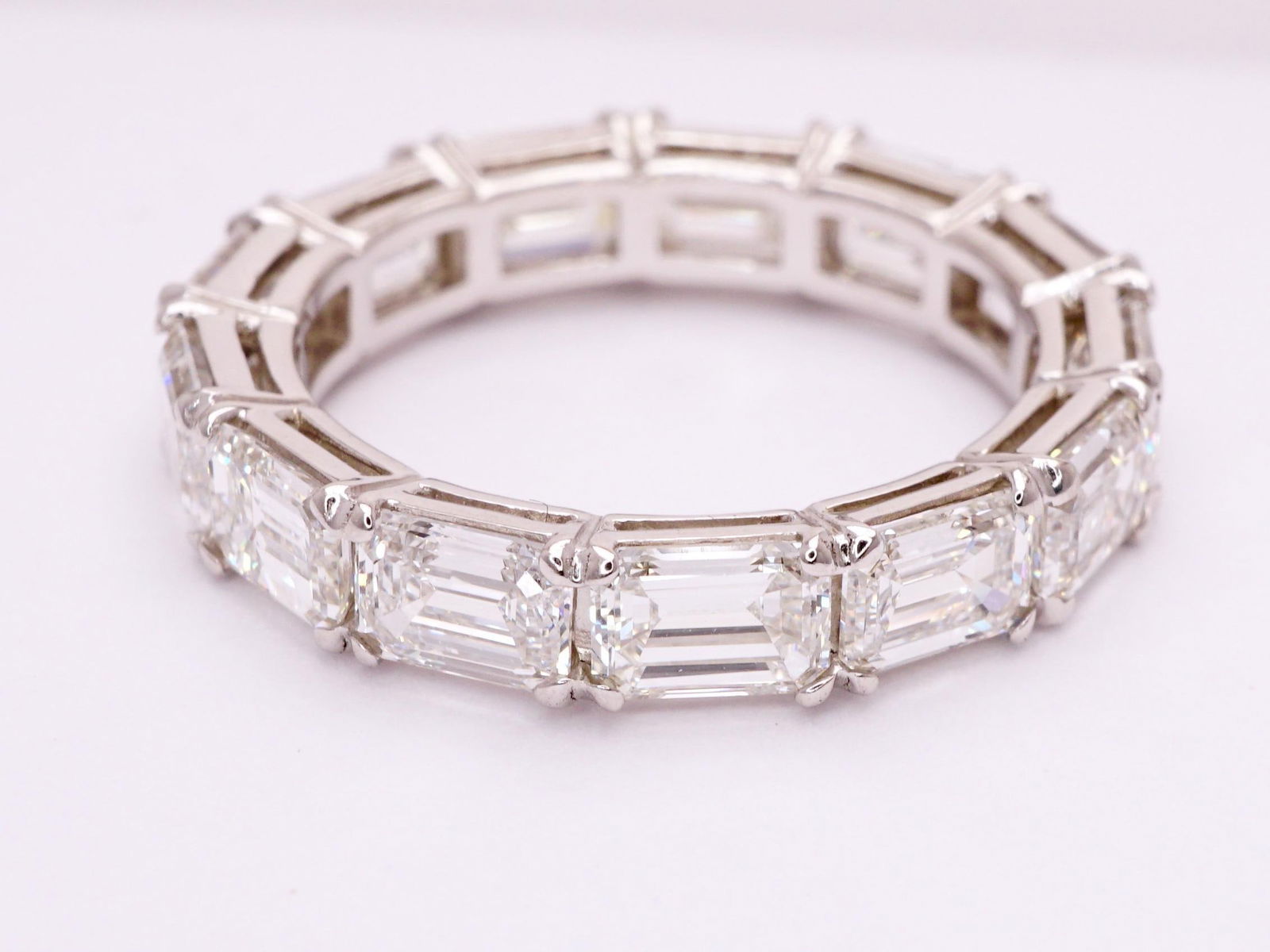 GIA Emerald Cut 4.60 Carat Diamond East West Style Wedding Eternity Band, Size 5.25 - 4