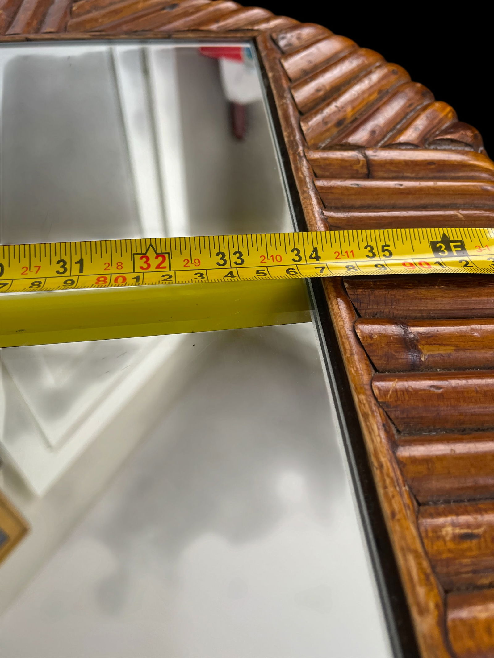 Vintage 1970s Sculptural Bent Split Reed Wood Coffee Table With Mirrored Center "” In the - 10