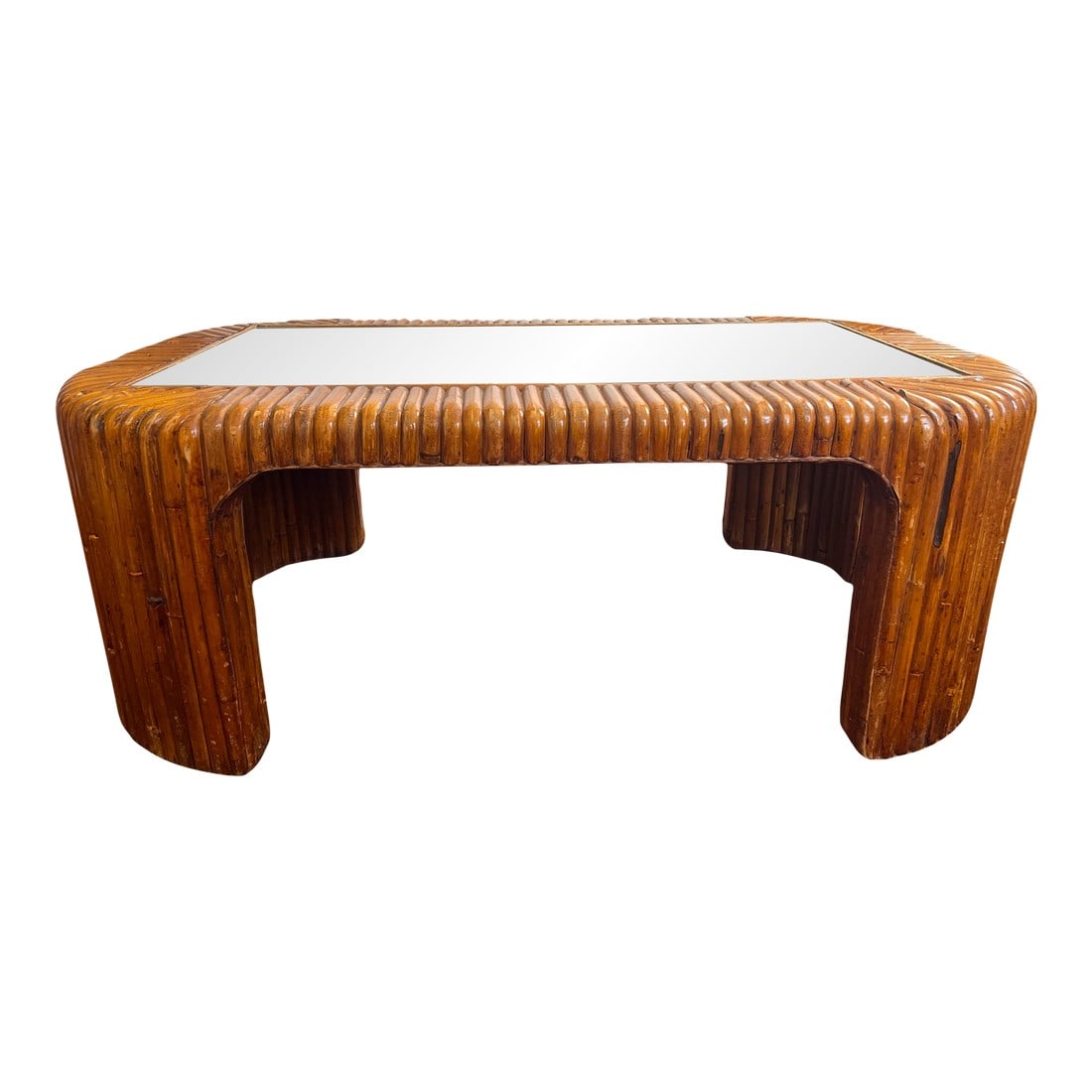Vintage 1970s Sculptural Bent Split Reed Wood Coffee Table With Mirrored Center "” In the (1 of 11)