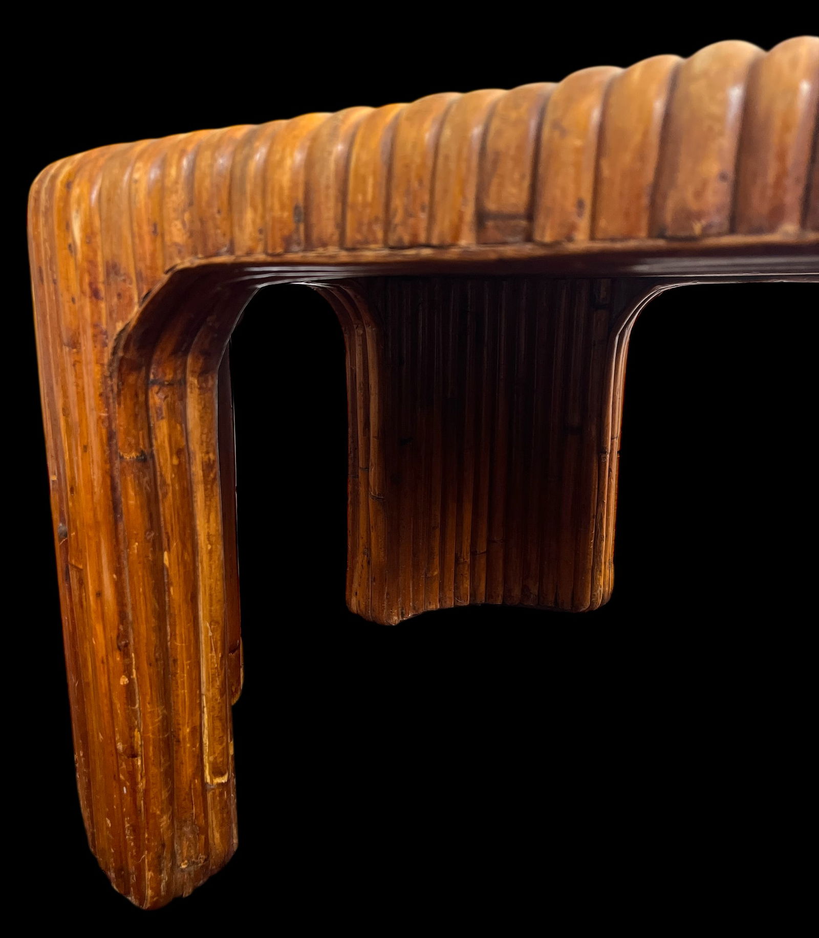 Vintage 1970s Sculptural Bent Split Reed Wood Coffee Table With Mirrored Center "” In the - 5