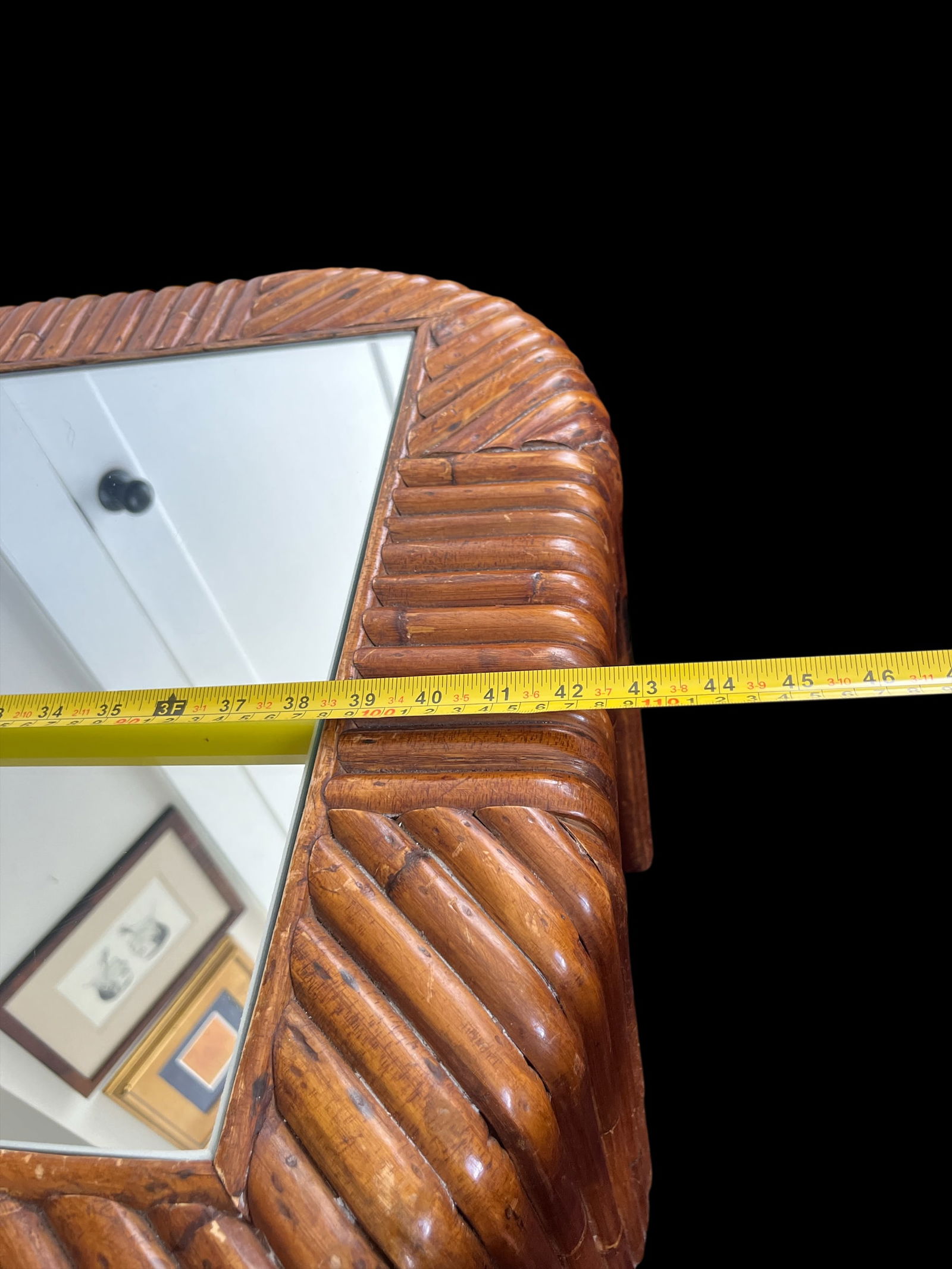 Vintage 1970s Sculptural Bent Split Reed Wood Coffee Table With Mirrored Center "” In the - 8