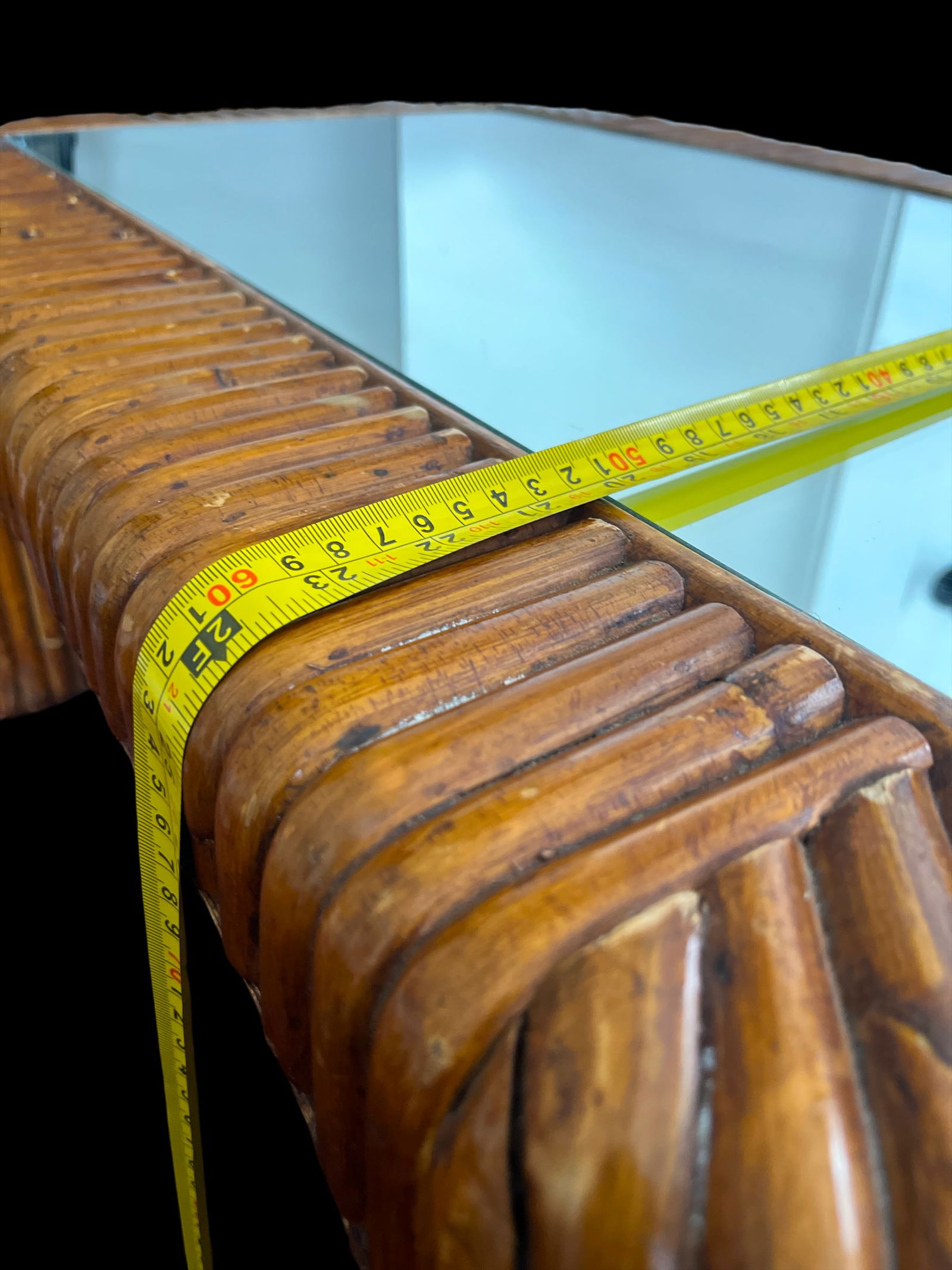 Vintage 1970s Sculptural Bent Split Reed Wood Coffee Table With Mirrored Center "” In the - 9