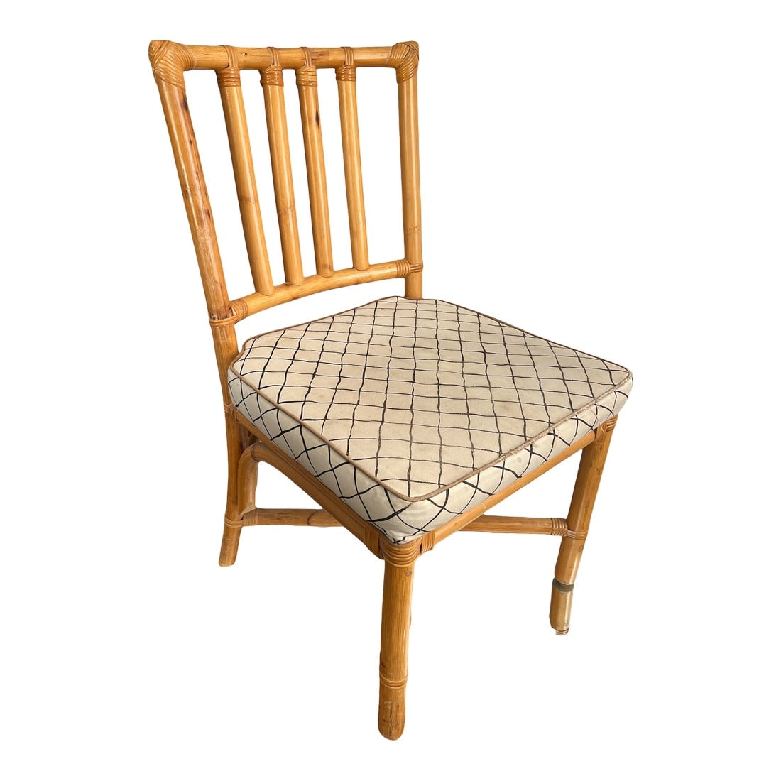 1970s Chinese Chippendale Bamboo Side Chair With Cushioned Seat (1 of 10)