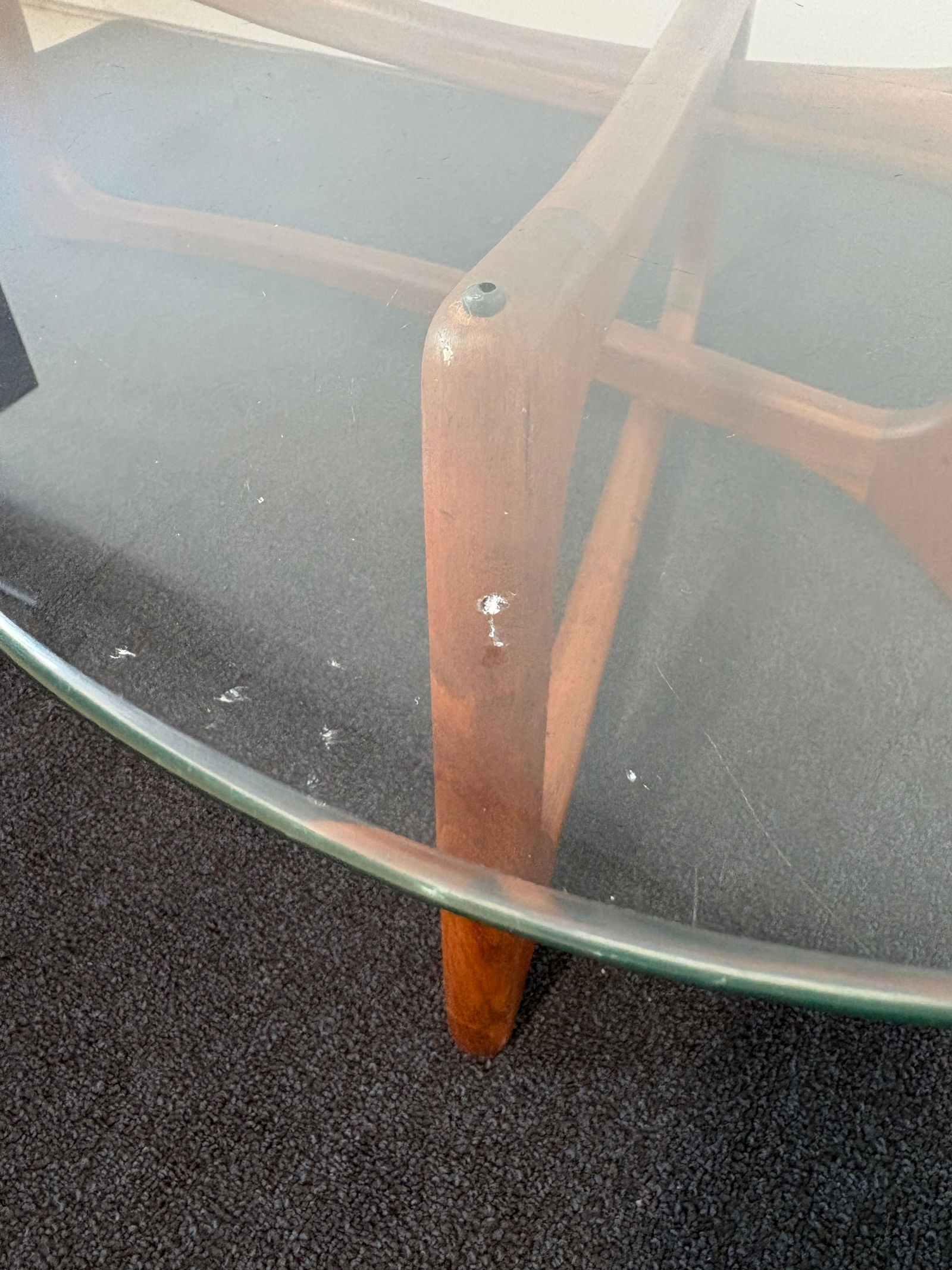 Attributed Vintage Amoeba Coffee Table Walnut Base Glass Top Mid-Century Modern Attributed to Adrian - 10