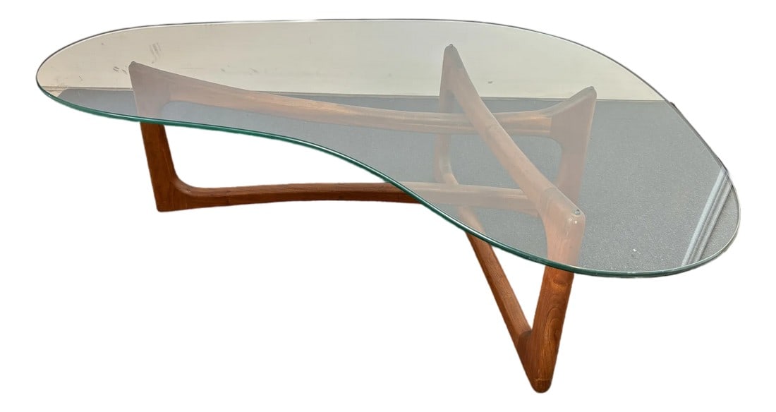 Attributed Vintage Amoeba Coffee Table Walnut Base Glass Top Mid-Century Modern Attributed to Adrian (1 of 10)