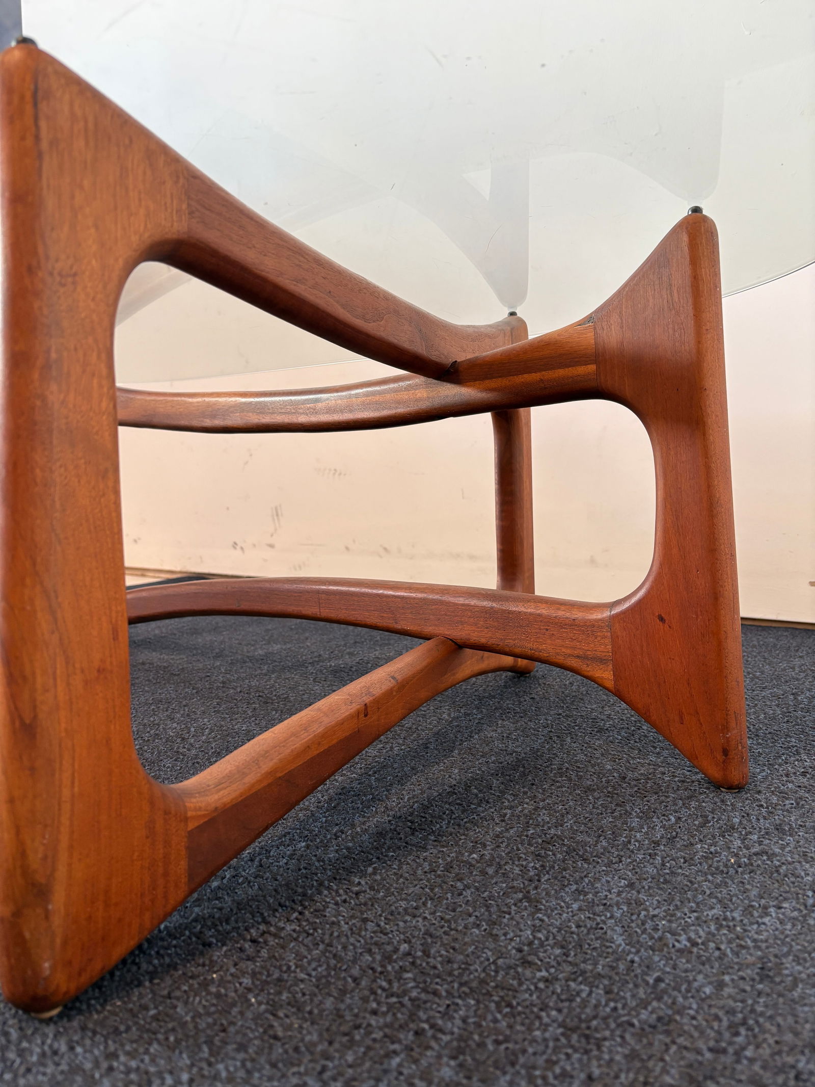 Attributed Vintage Amoeba Coffee Table Walnut Base Glass Top Mid-Century Modern Attributed to Adrian - 6