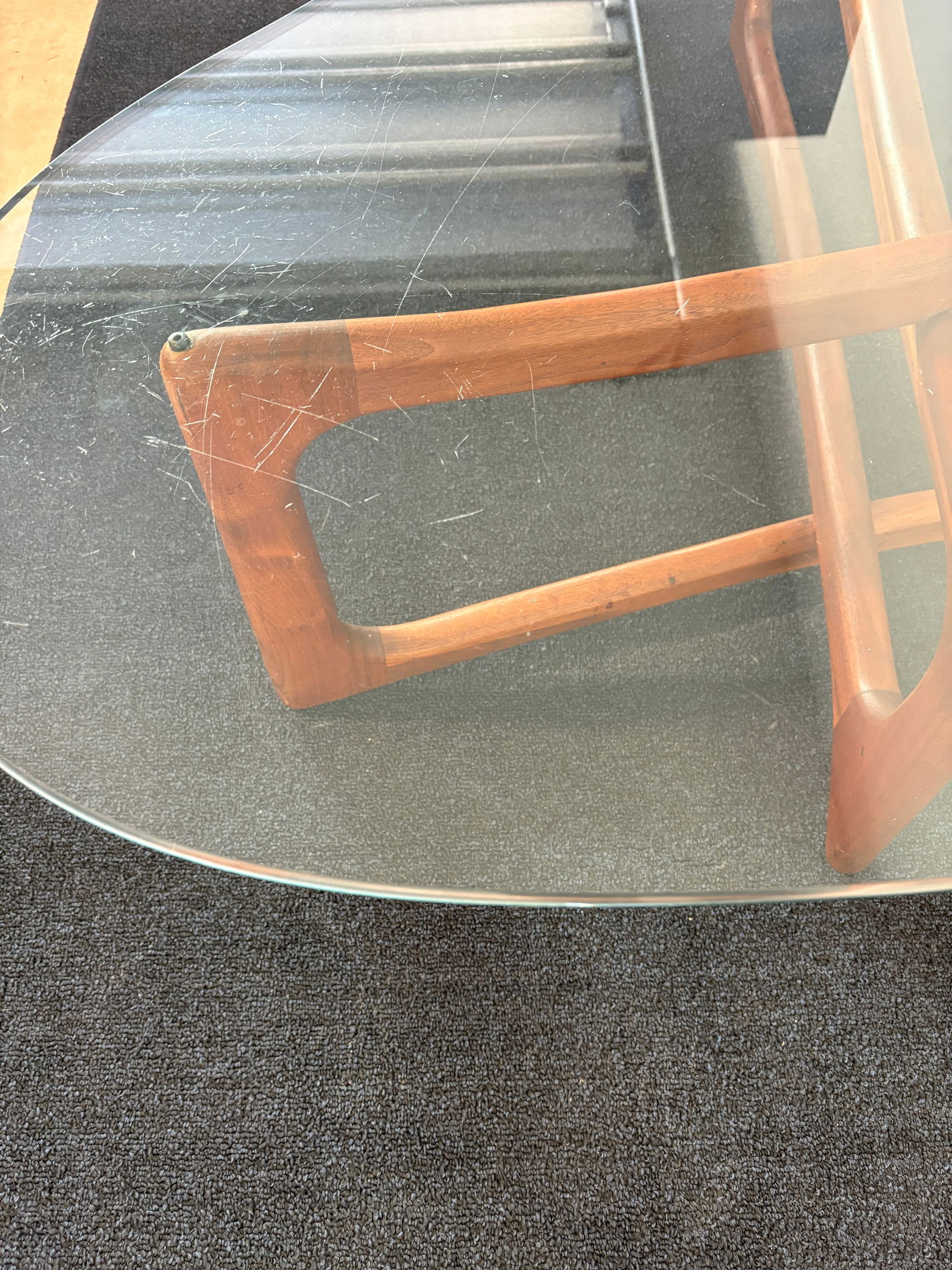 Attributed Vintage Amoeba Coffee Table Walnut Base Glass Top Mid-Century Modern Attributed to Adrian - 9