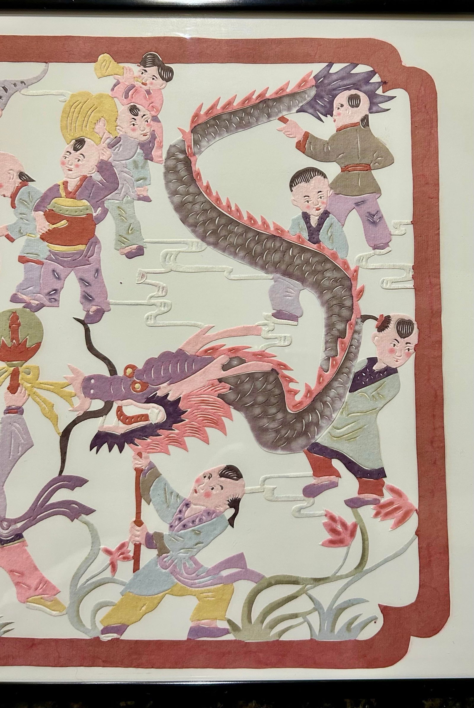Large, Chinese Wall Hanging, Mixed Media, Depicting a Dragon Boat With Many Figures Celebrating an E - 5