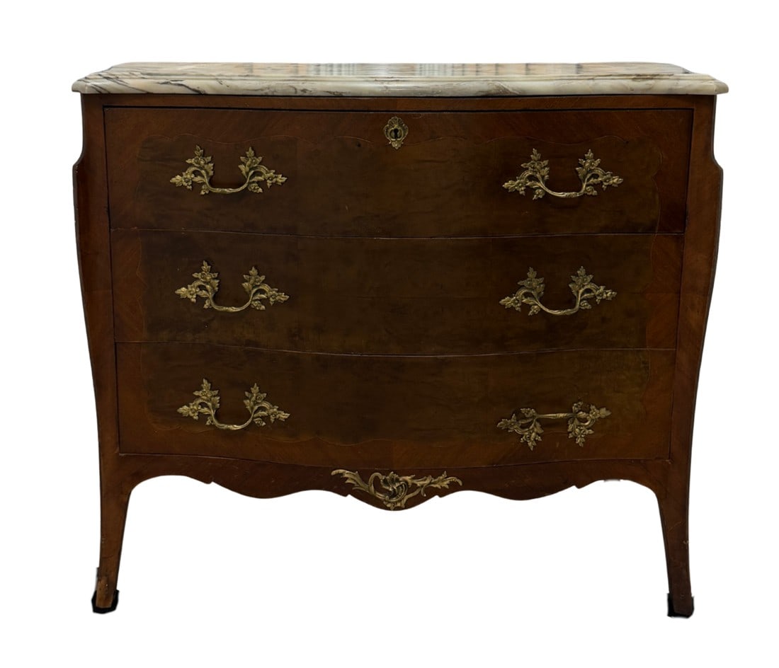 Antique French Louis XV–Style Bombe Marble-Top Commode (1 of 4)