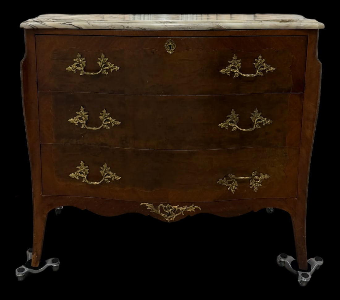 Antique French Louis XV–Style Bombe Marble-Top Commode - 2