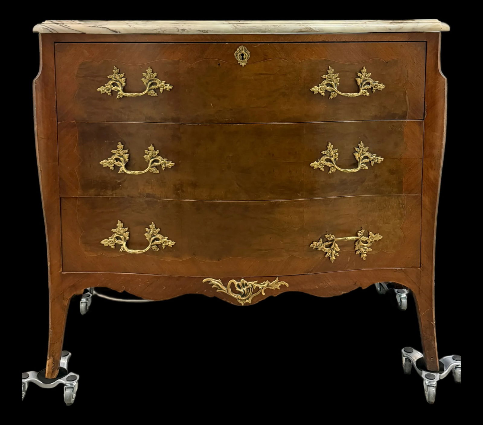 Antique French Louis XV–Style Bombe Marble-Top Commode - 3