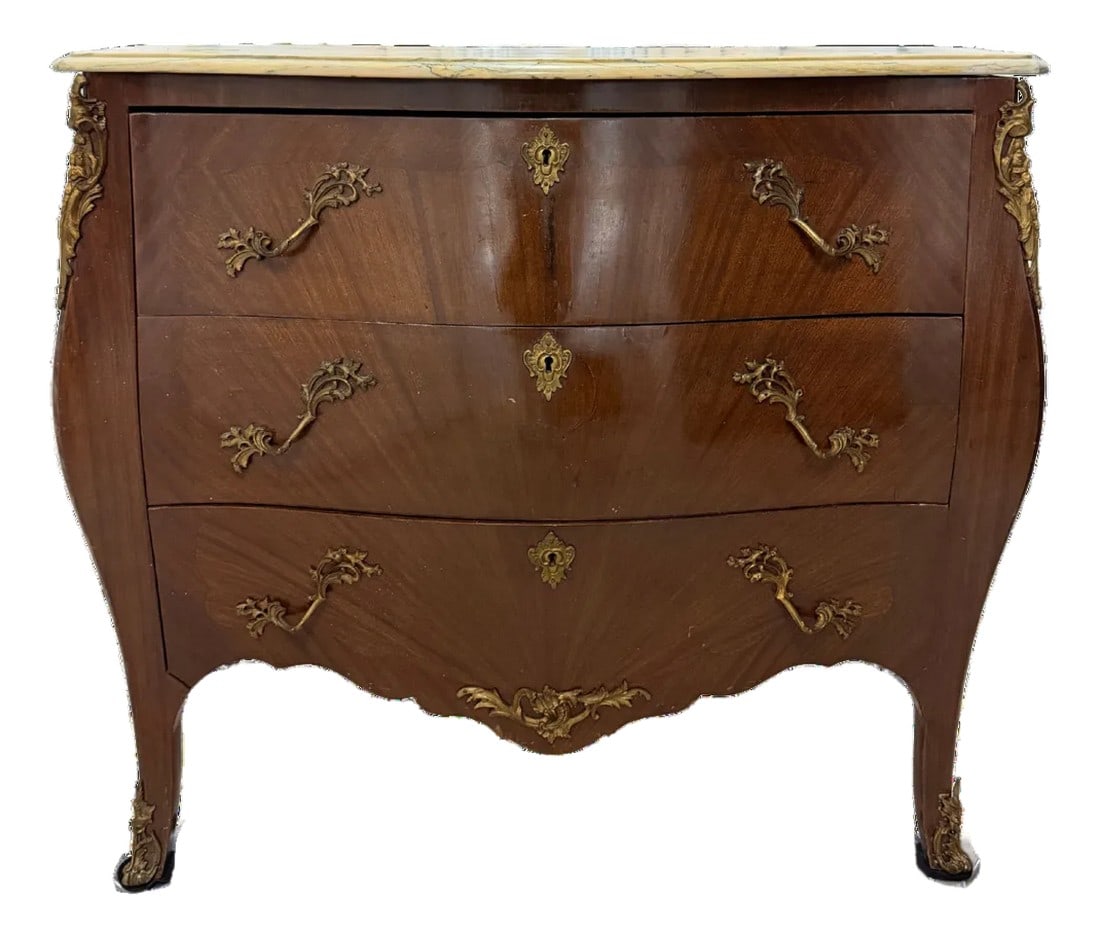 Antique French Louis XV–Style Bombe Commode With Yellow Campan Marble Top (1 of 6)