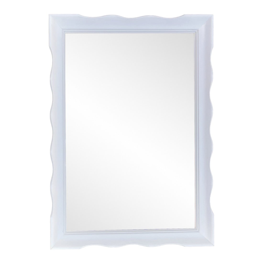 Vintage Scalloped White Solid Wood Mirror by Hamilton of Indiana 27" H X 19.5" W: This vintage solid wood mirror by Hamilton of Indiana features softly undulating scalloped edges and a crisp white painted finish that feels both classic and sculptural. The gently contoured frame