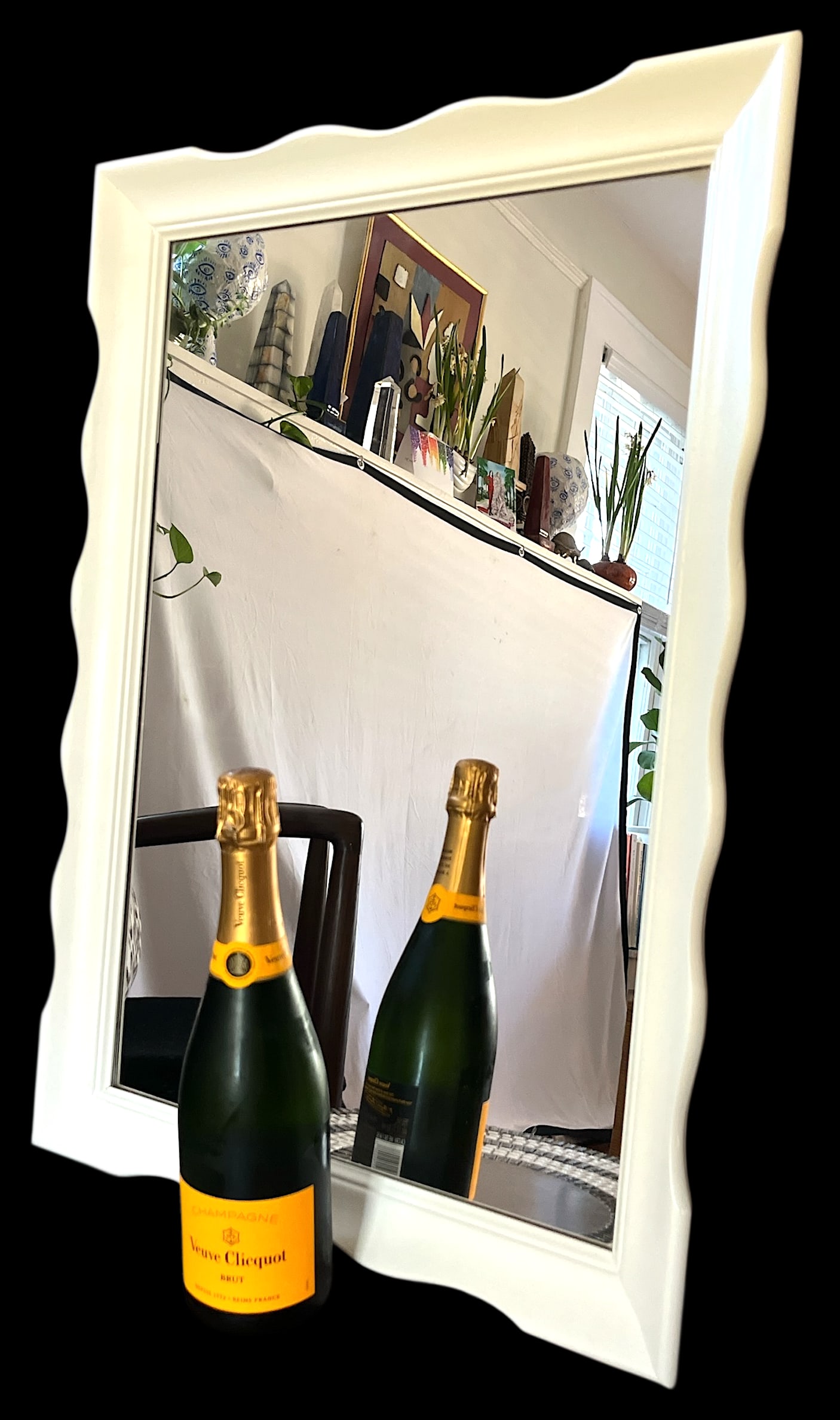 Vintage Scalloped White Solid Wood Mirror by Hamilton of Indiana 27" H X 19.5" W - 2