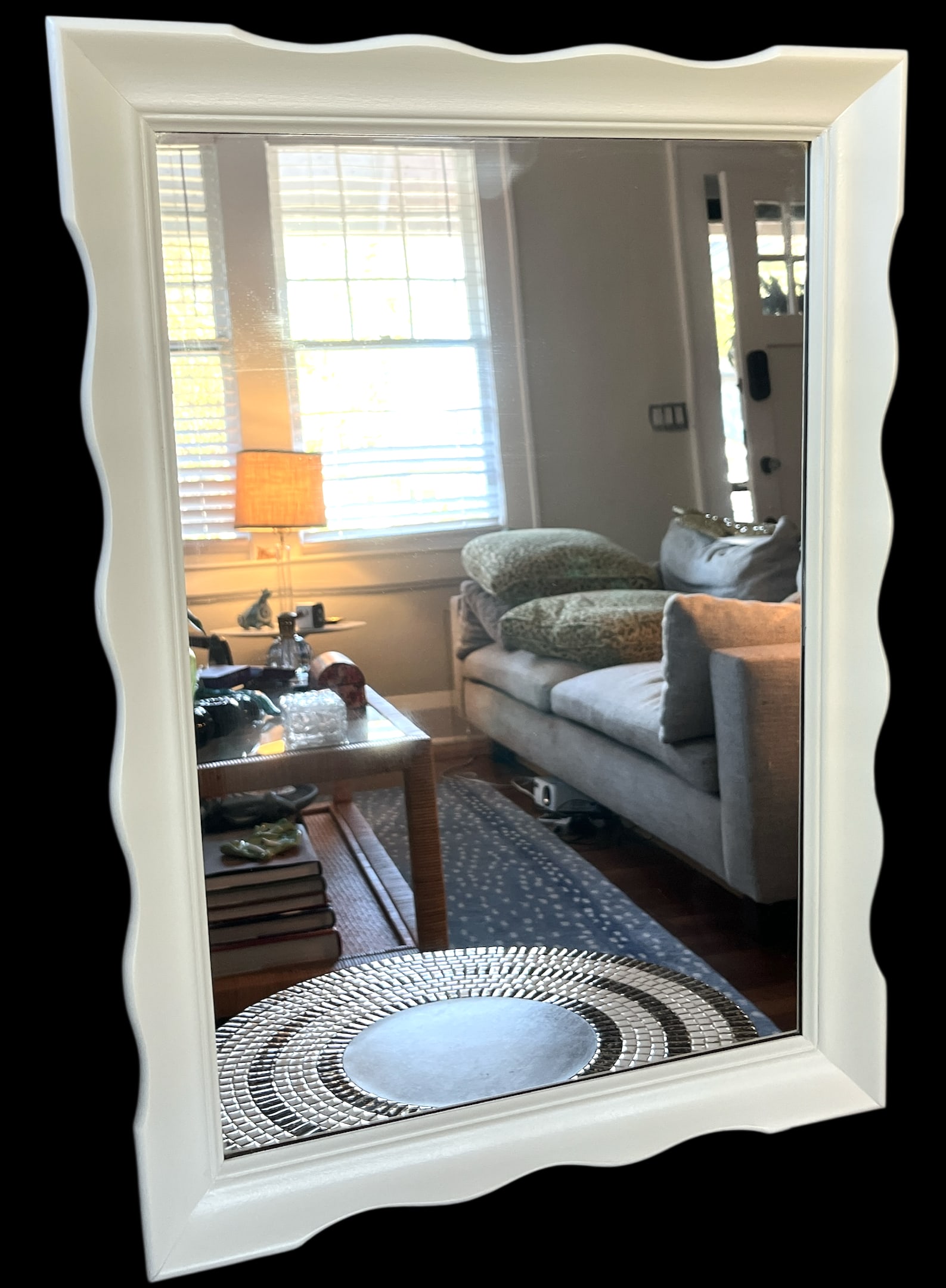 Vintage Scalloped White Solid Wood Mirror by Hamilton of Indiana 27" H X 19.5" W - 3