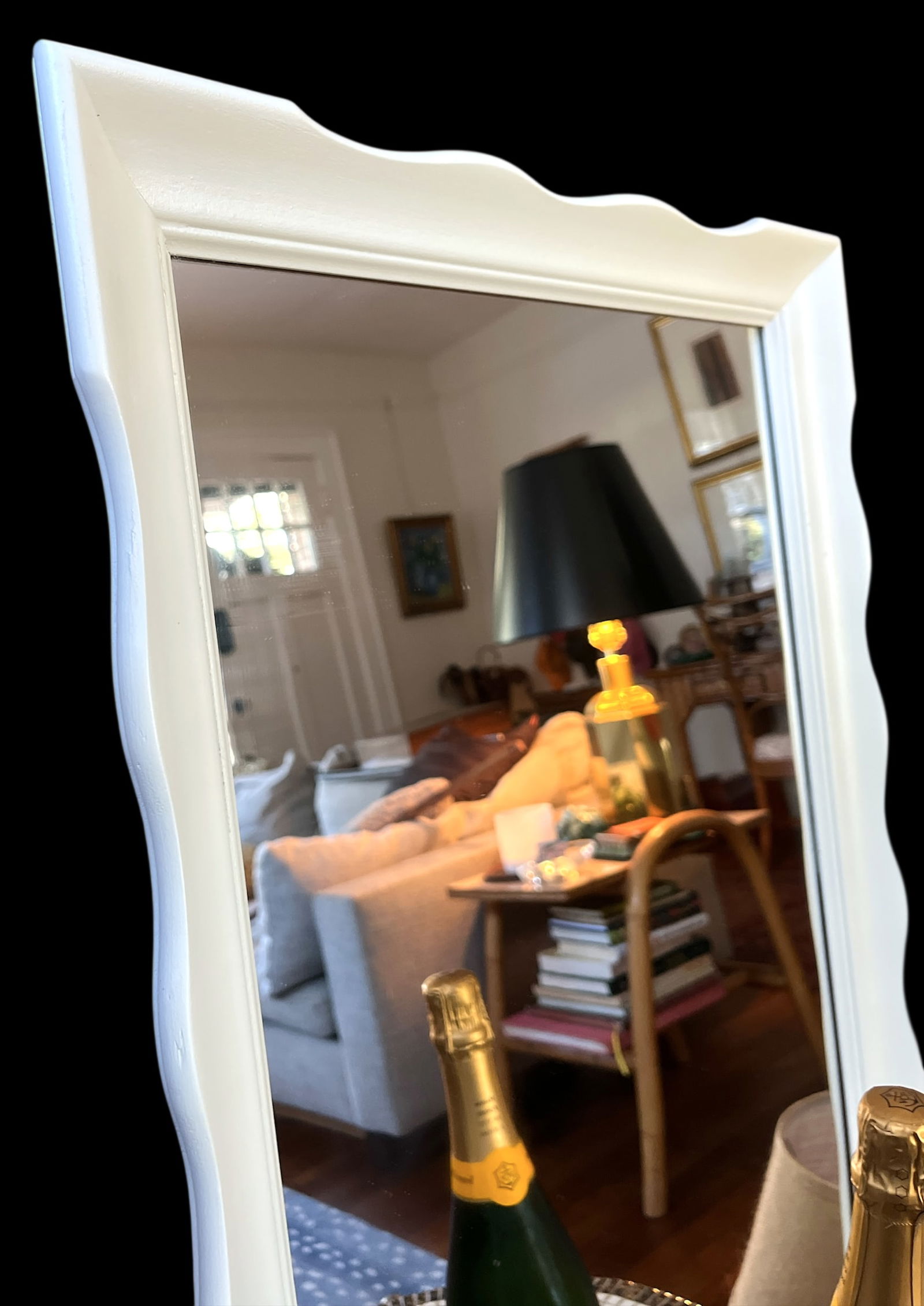 Vintage Scalloped White Solid Wood Mirror by Hamilton of Indiana 27" H X 19.5" W - 4