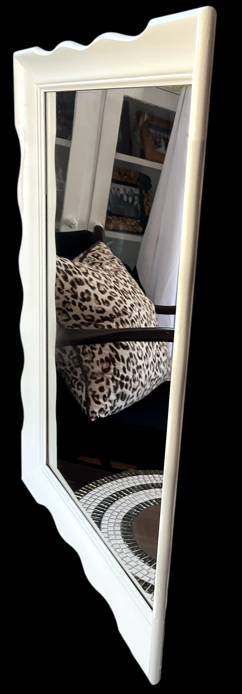 Vintage Scalloped White Solid Wood Mirror by Hamilton of Indiana 27" H X 19.5" W - 5