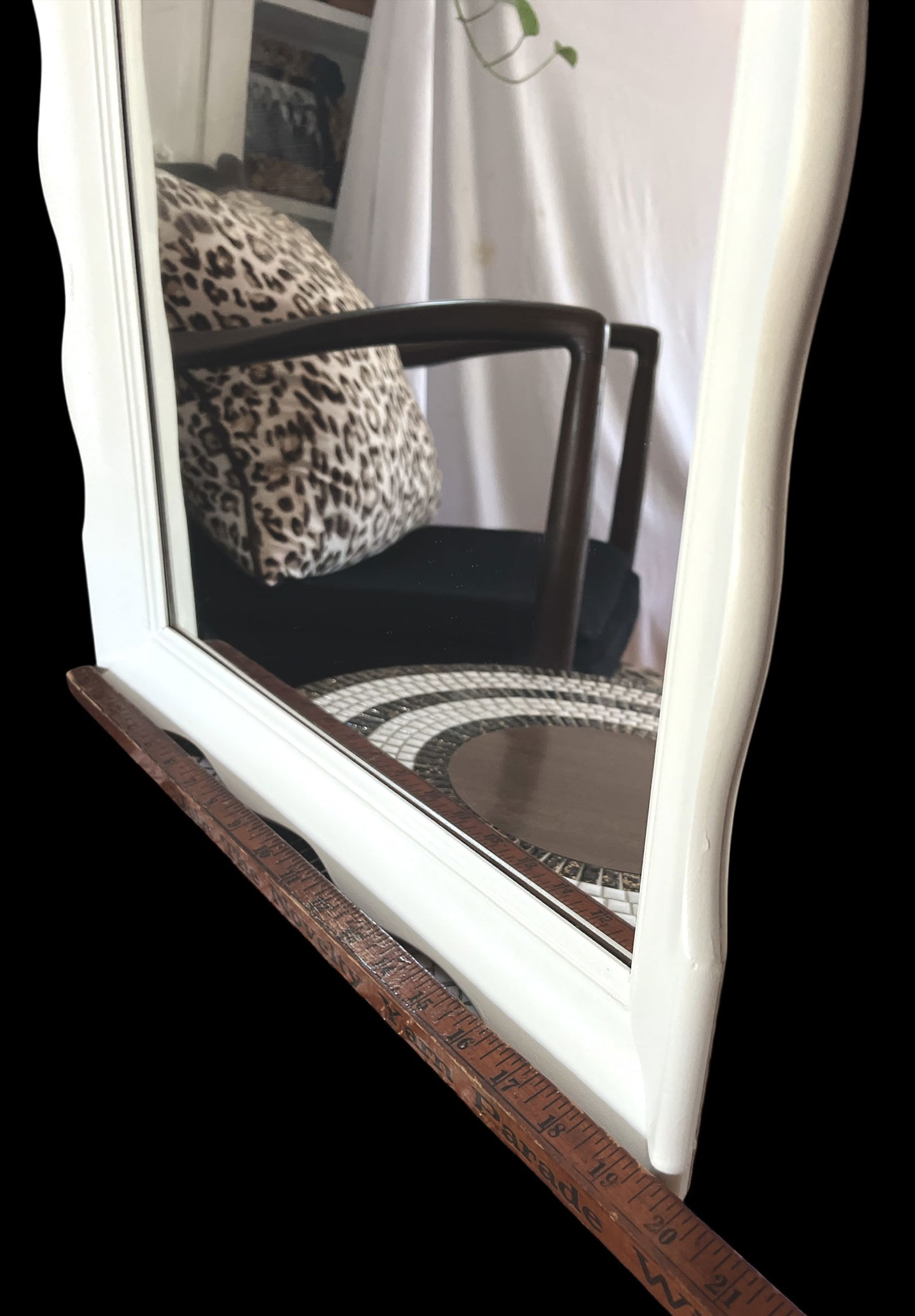 Vintage Scalloped White Solid Wood Mirror by Hamilton of Indiana 27" H X 19.5" W - 7